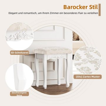 Woltu Sitzhocker (1 St), Barock Landhaus Hocker, MDF Holz, Weiß lackiert