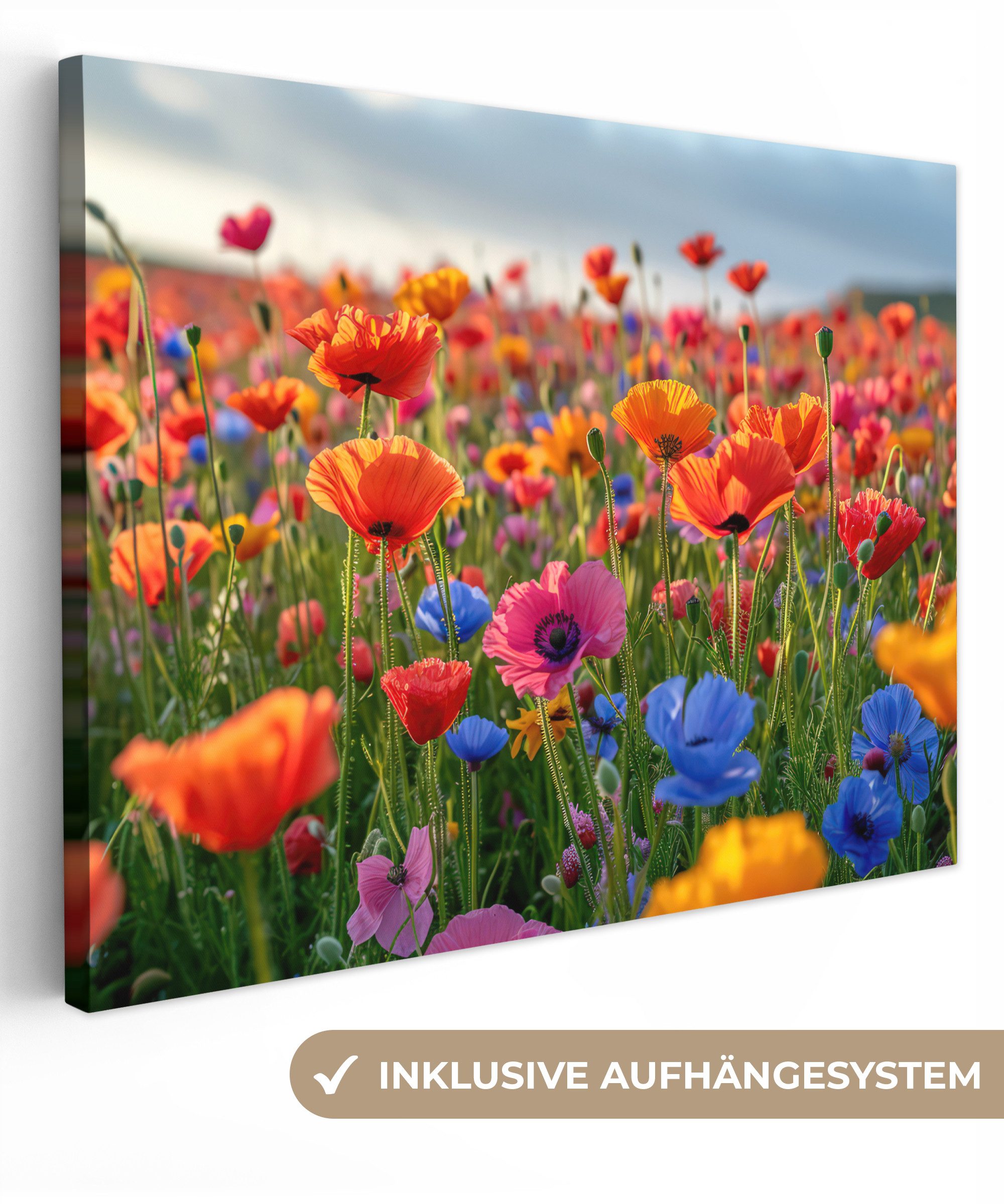 OneMillionCanvasses® Leinwandbild Blumen - Mohnblumen - Farbenfroh - Natur, Fotodruck (1 St), Wandbild Leinwandbilder, Aufhängefertig, Wanddeko 40x30 cm
