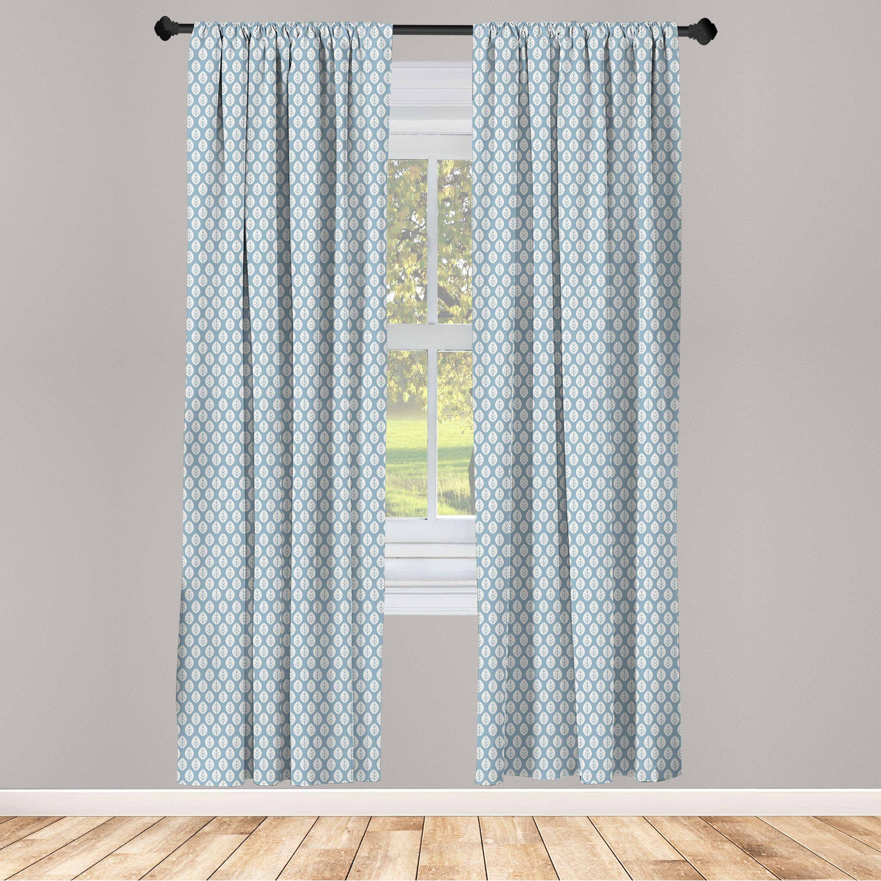 Gardine Vorhang für Wohnzimmer Schlafzimmer Blätter Blau Elfenbein Microfaser, tropische Dekor, und Abakuhaus