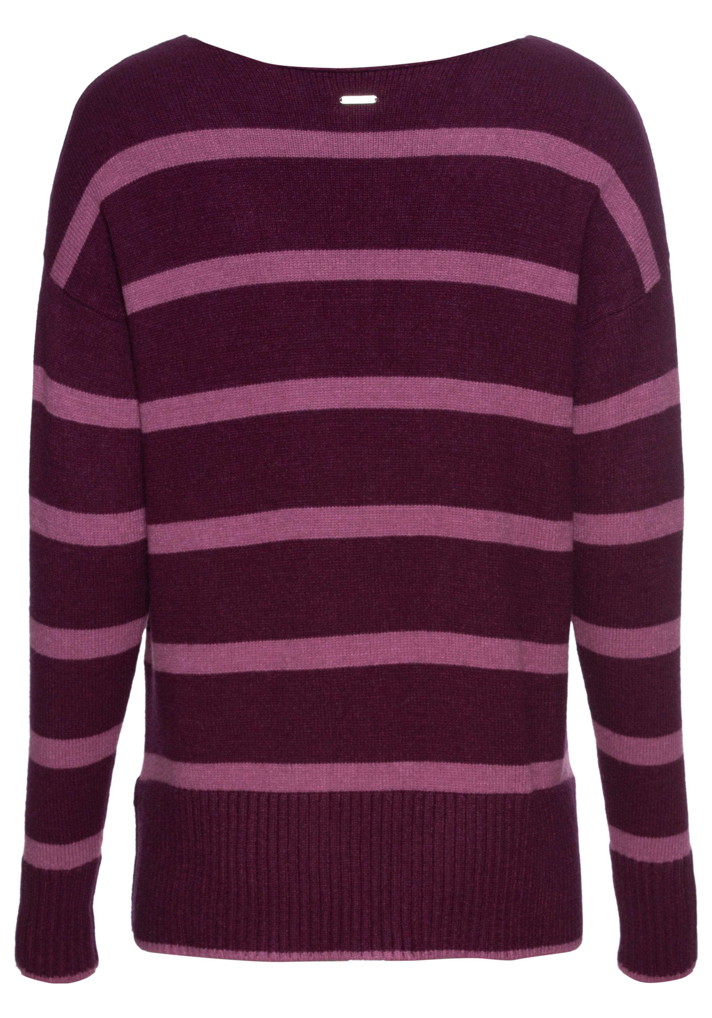 Laura Scott Streifenpullover softer Übergangsstrick mit V-Ausschnitt in lässiger Passform