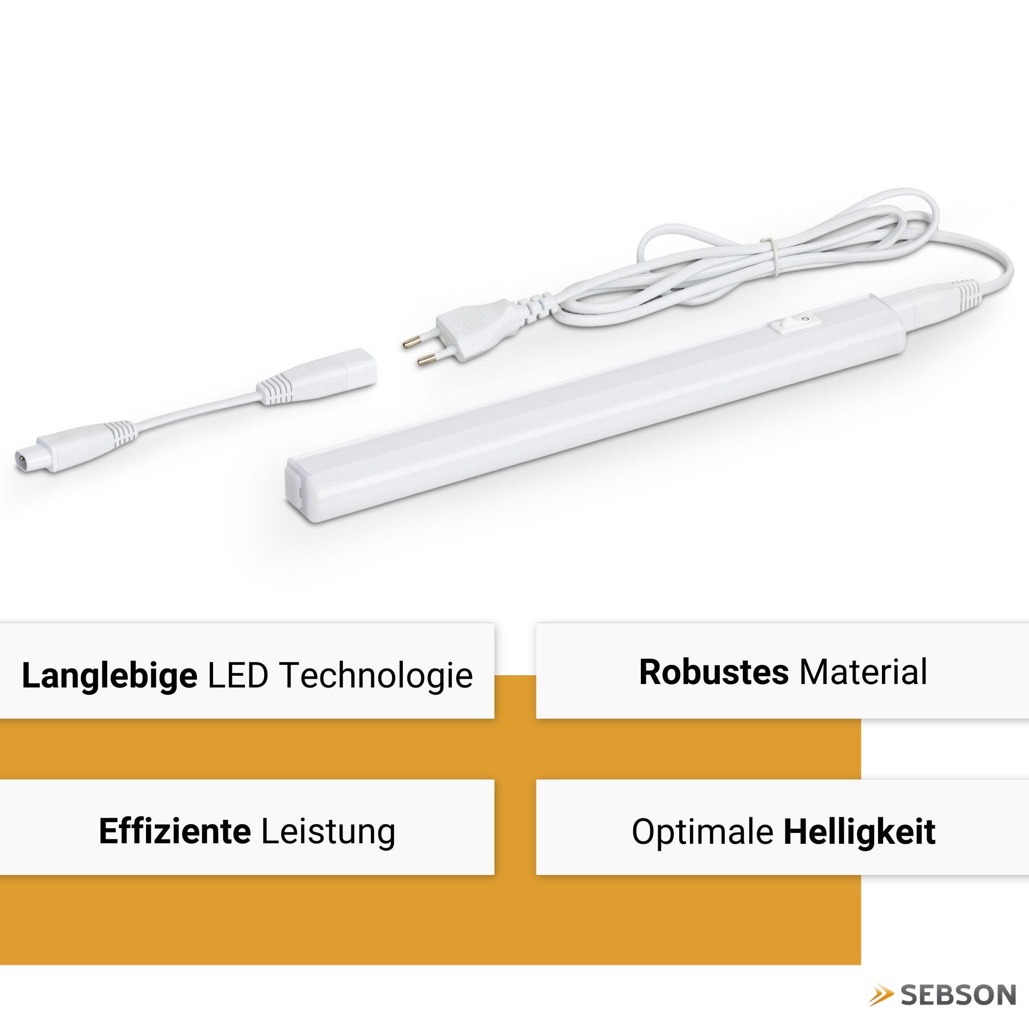 SEBSON Aufbauleuchte LED Unterbauleuchte 30cm neutralweiß, Lichtleiste Stecker & Schalter, Neutralweiß 4000K, Leistung 5W, Helligkeit 800lm, Betrieb 230V, Maße 300x30x22mm