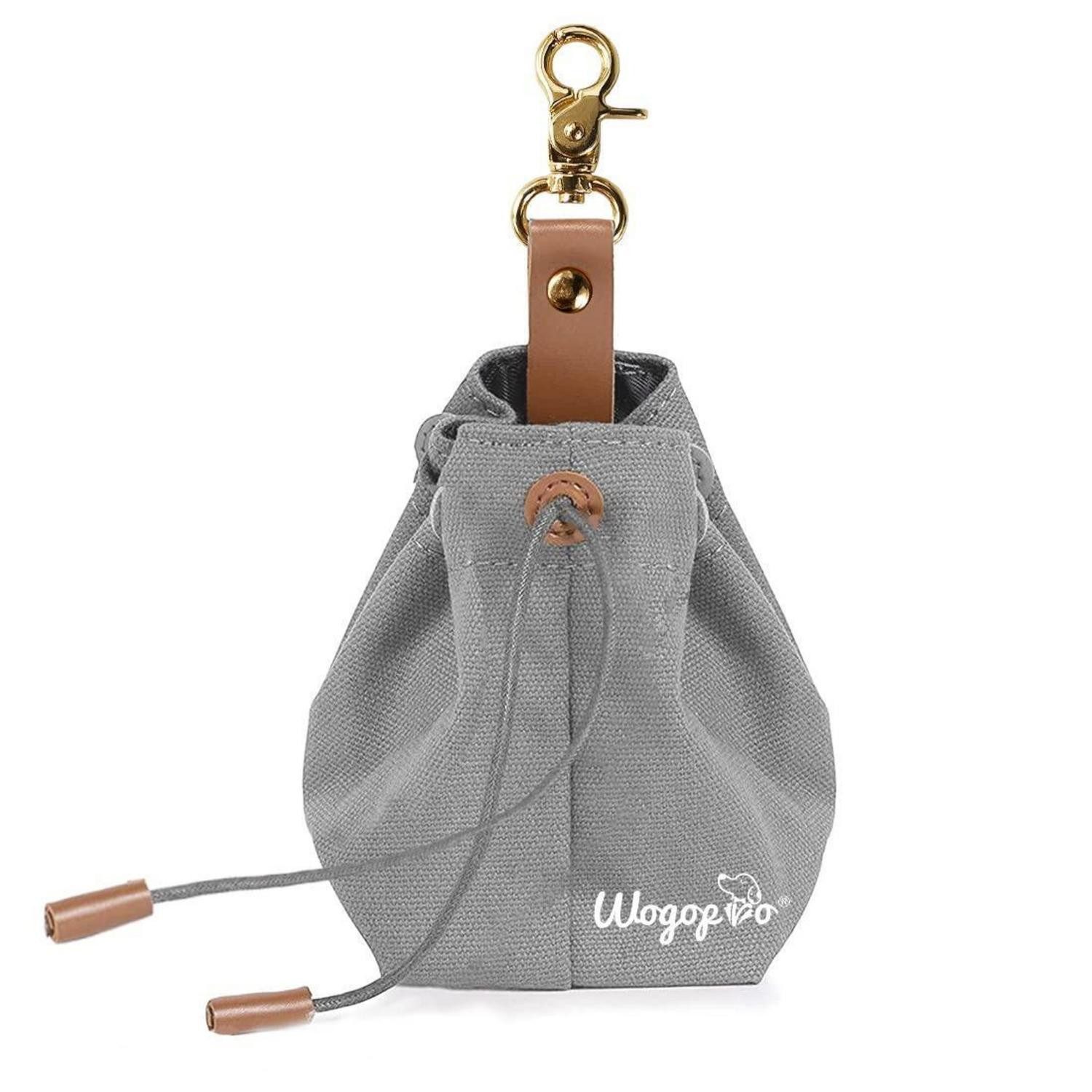 LuxusKollektion Leckerlibeutel Leckerlibeutel Hund Grau Canvas mit Clip & Kordelzug