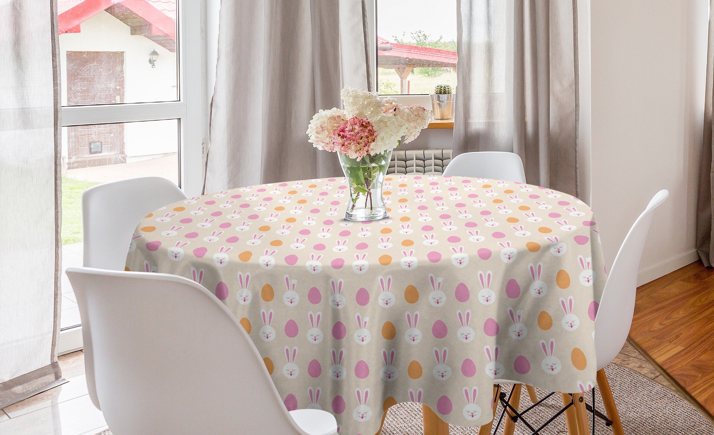 Abakuhaus Ostern Esszimmer Dekoration, Küche Tischdecke Häschen Gesichter Eier Abdeckung für Tischdecke Kreis und