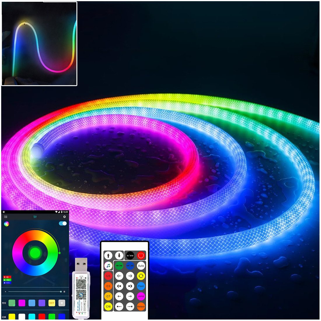 LED Dekolicht 5M RGB LED Strip Neon 250 LEDs Streifen Leiste Lichtband Dimmbar