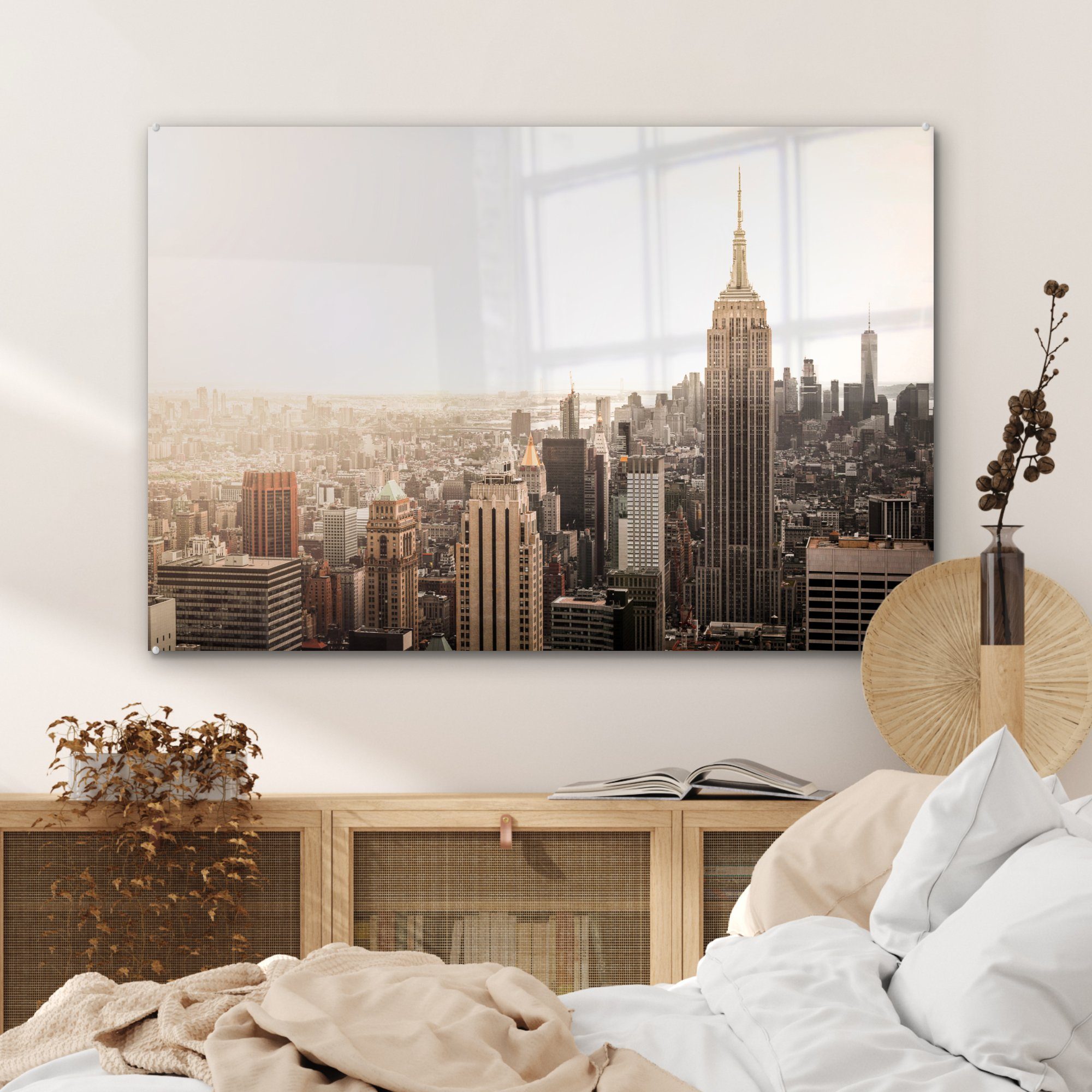 MuchoWow Acrylglasbild Himmel - York Acrylglasbilder St), Wohnzimmer (1 New Licht, - Schlafzimmer &