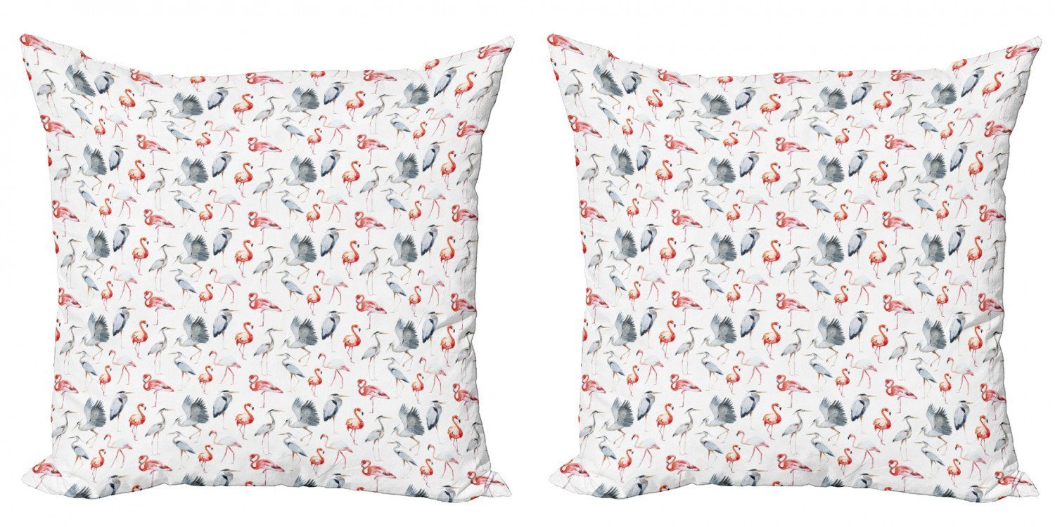 Kissenbezüge Modern Accent Doppelseitiger Digitaldruck, Abakuhaus (2 Stück), Flamingo Reiher Vögel Aquarell