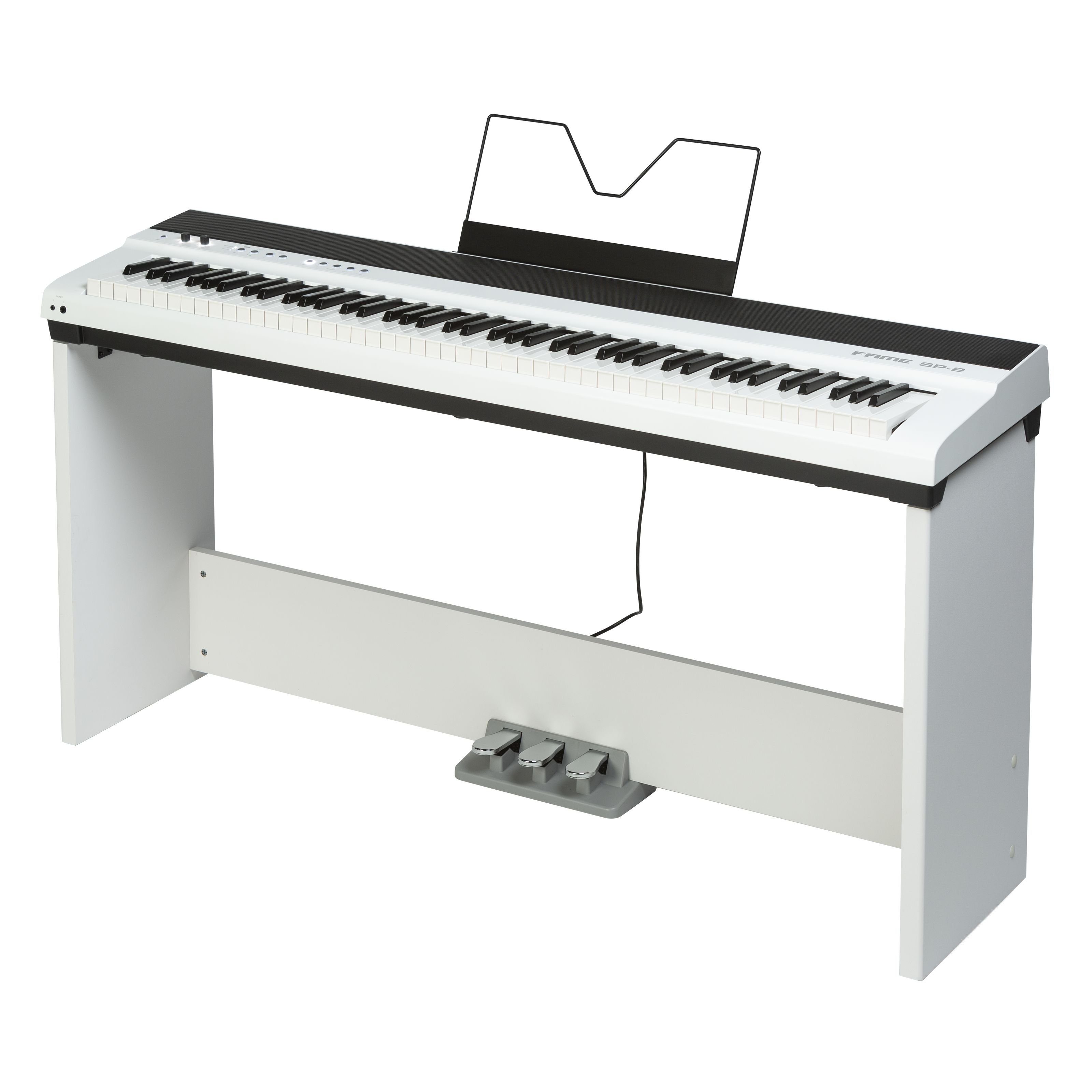FAME Pianoständer, (ST430W Designständer für SP-2 Stagepiano Eleganter Praktischer Ständer Integriertes Dreierpedal für Sustain Soft Sostenuto Einfacher Aufbau, Stative für Tasteninstrumente, Piano-Stative), ST430W, Designständer, SP-2 Stagepiano