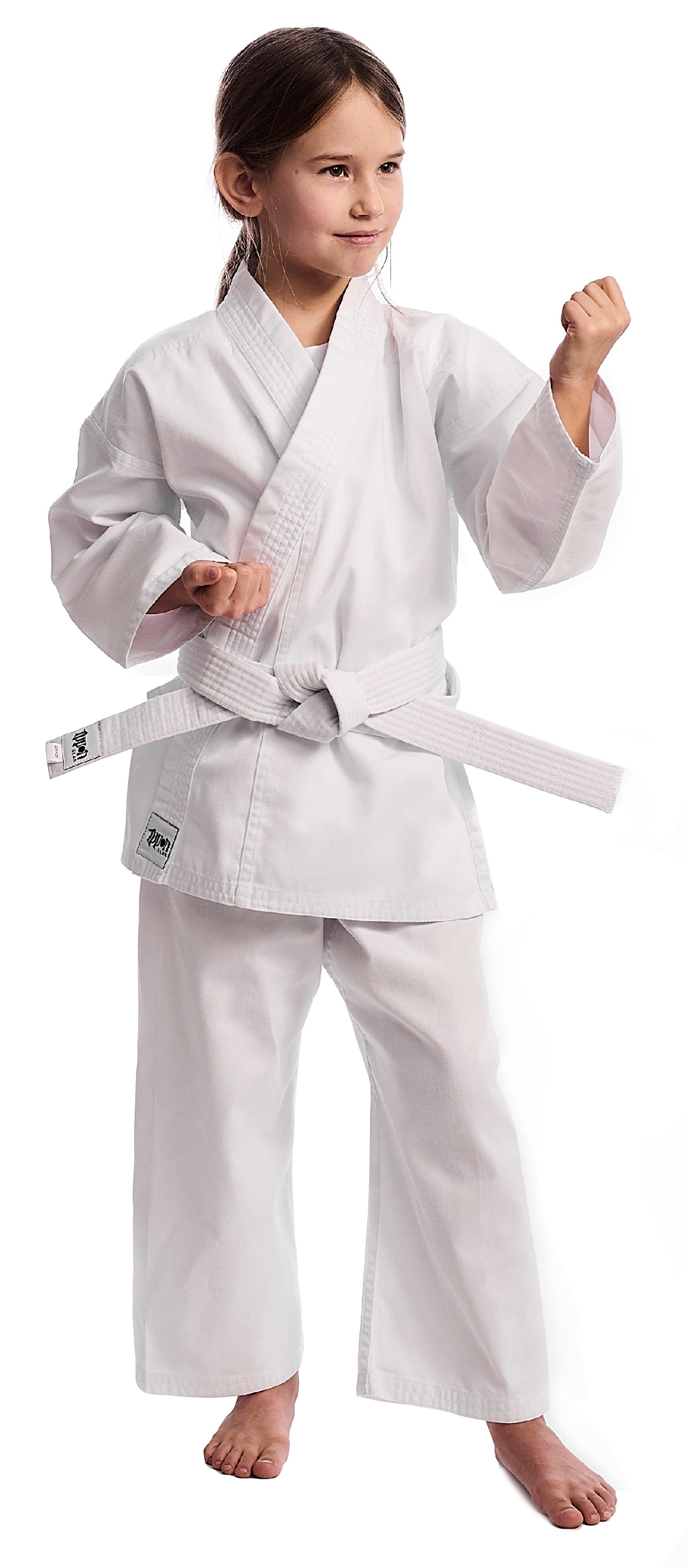 IPPONGEAR Karateanzug Club 2 (Einsteiger & Kinder Karateanzug), inkl. weißem Gürtel I Schnürbund I 220gr/m² (8 oz) Stoffdichte