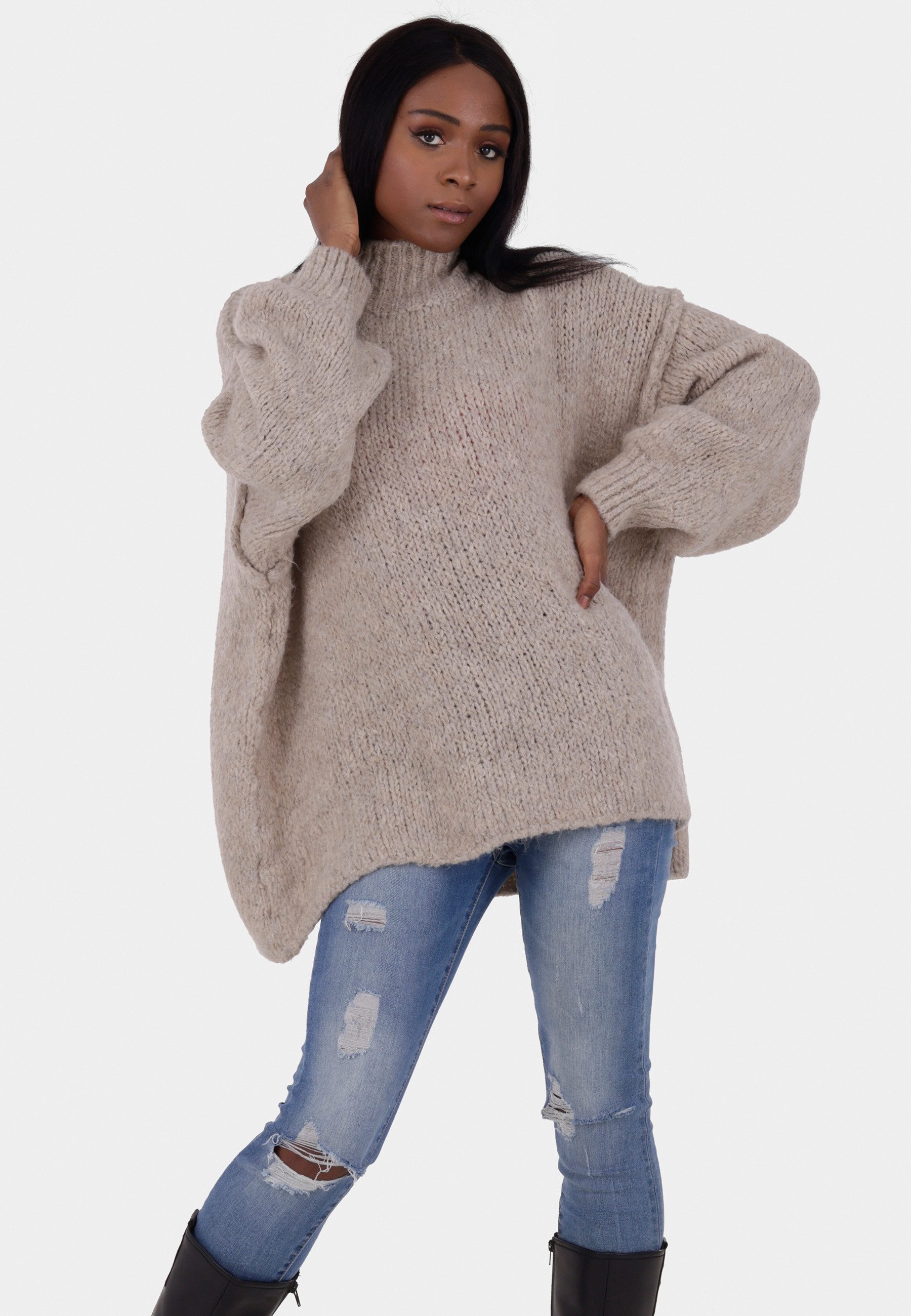 YC Fashion & Style Strickpullover Oversized Strickpullover mit Stehkragen Basic