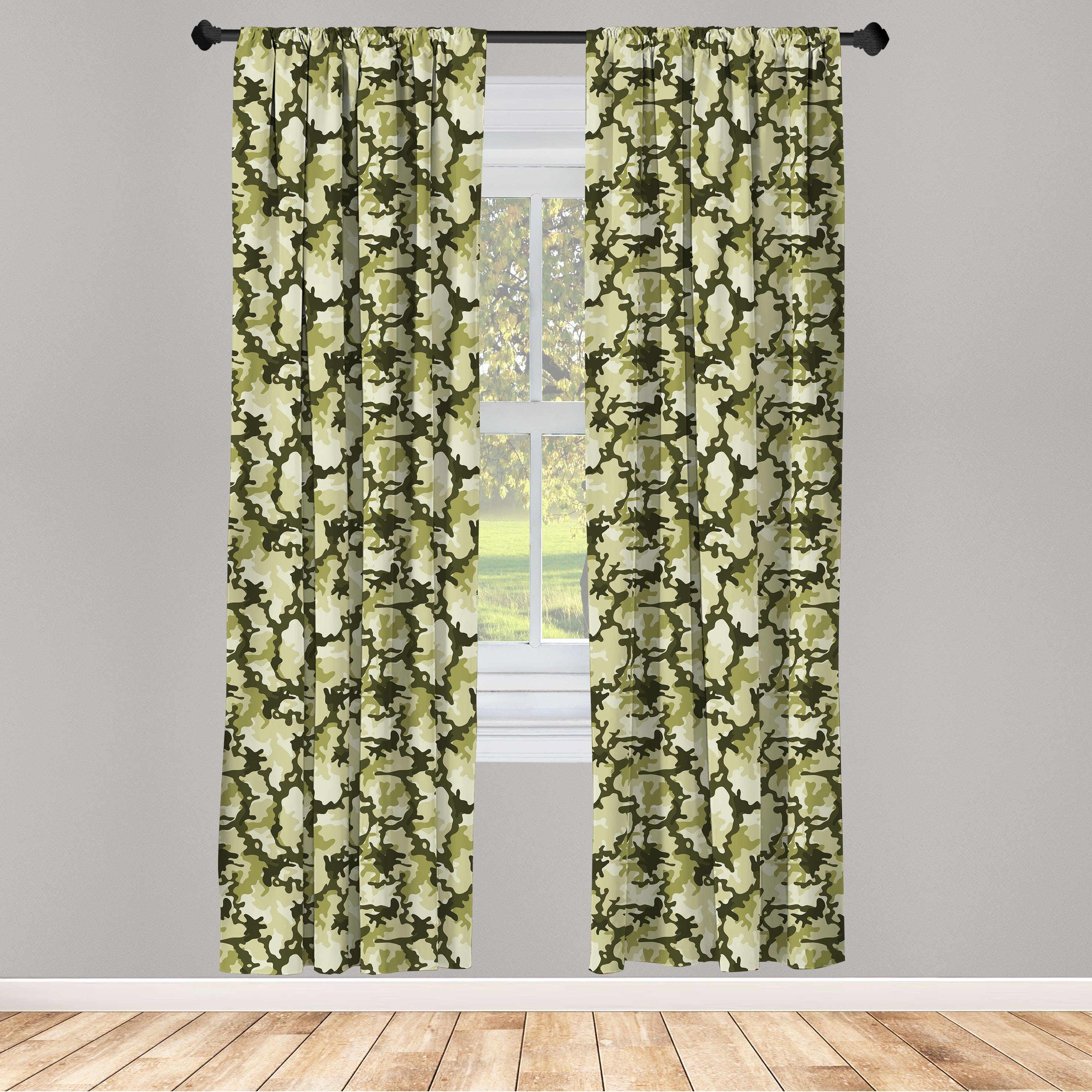 Gardine Vorhang für Wohnzimmer Schlafzimmer Dekor, Abakuhaus, Microfaser, Grün Jungle Camouflage-Design