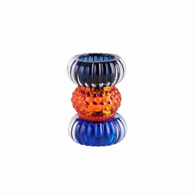 Giftcompany Teelichthalter Sari rund Dunkelblau, Orange, Blau, 11.5 cm