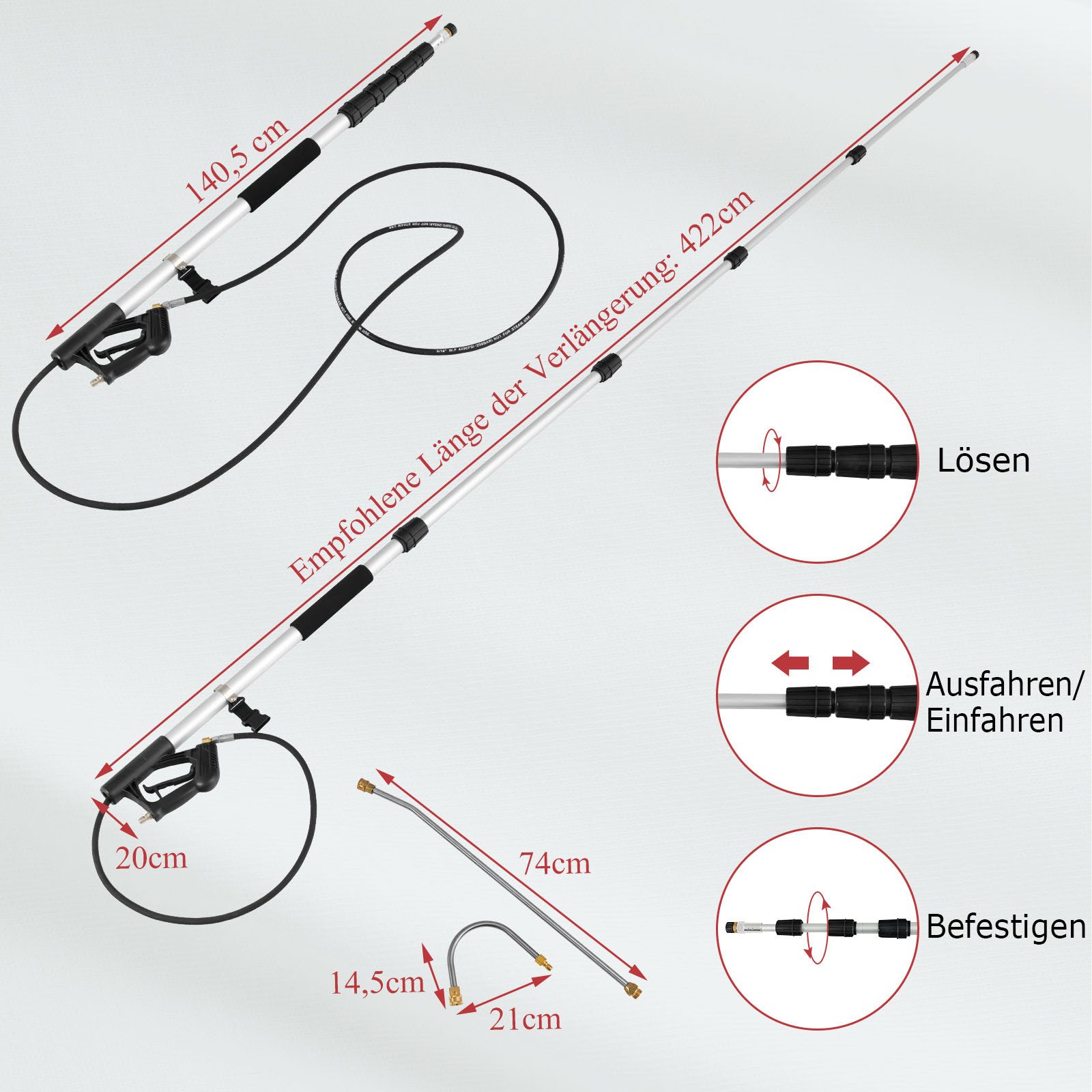 KOMFOTTEU Dampfreiniger hochdruckreiniger Verlängerungsstange, mit 5 Düsenspitzen, 2 Adaptern & Kupplung