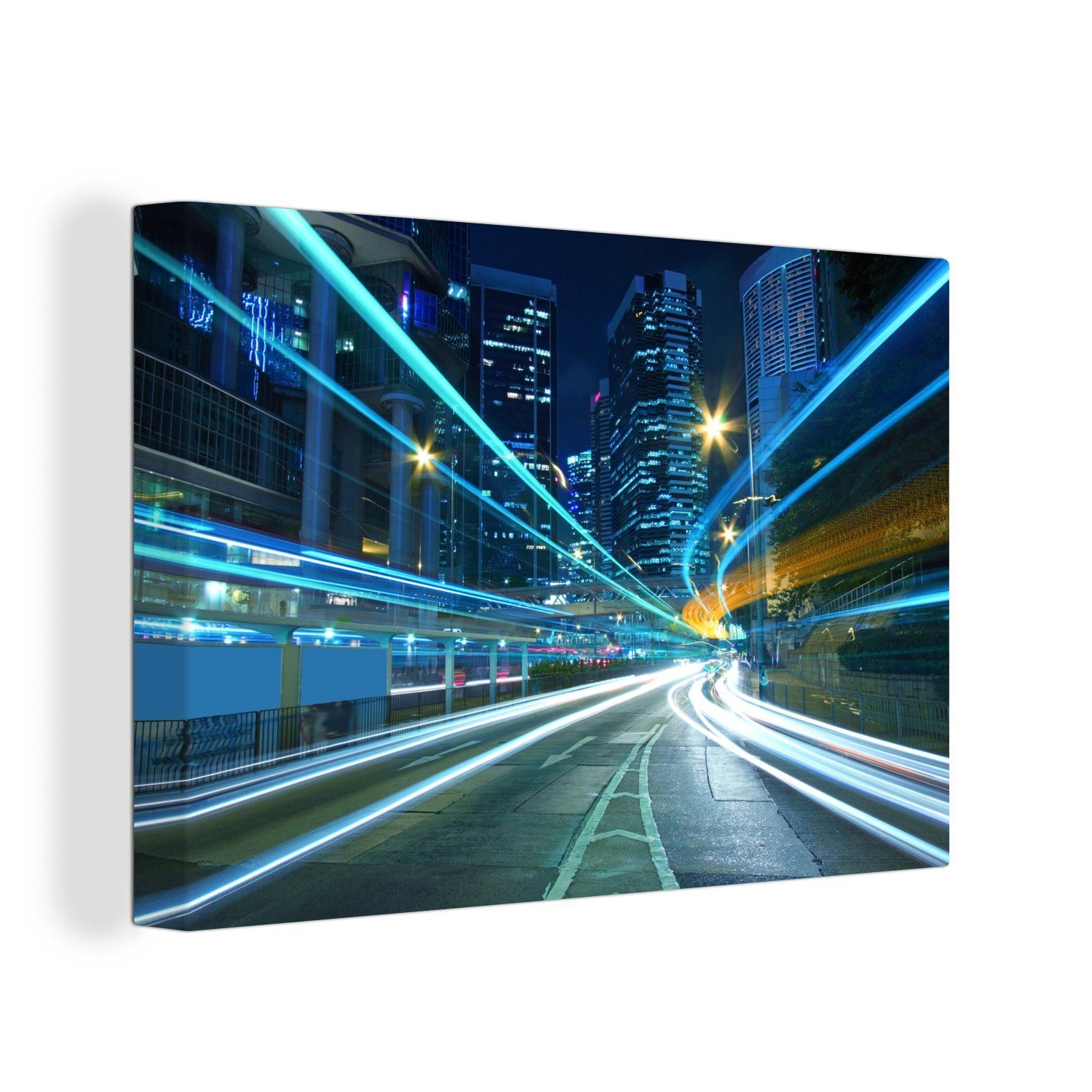 OneMillionCanvasses® Leinwandbild Die Geschwindigkeit des Lichts auf einer Straße in Hongkong, (1 St), Wandbild Leinwandbilder, Aufhängefertig, Wanddeko, 30x20 cm | Leinwandbilder