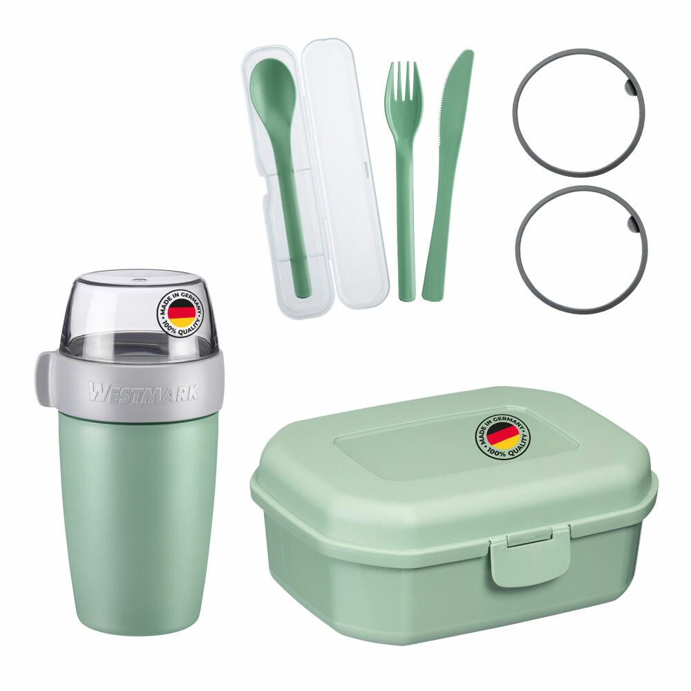 Lunchbox / Frühstücks-Set To Go, Müslibecher + Snackbox + Besteck-Set, mint-grü