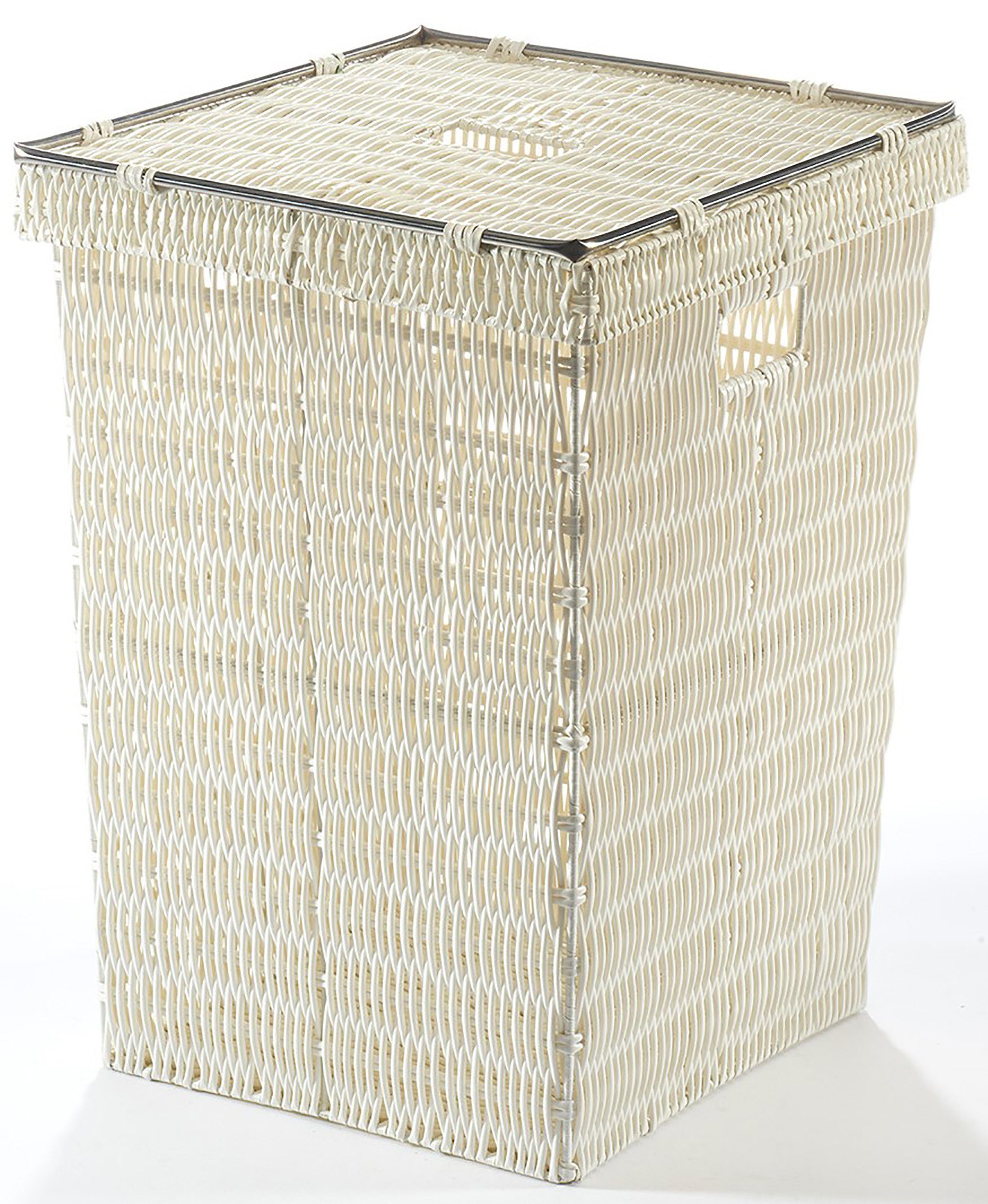 aus Korb Wäschekorb weiß mit Kobolo - Deckel Kunststoff Wäschebehälter