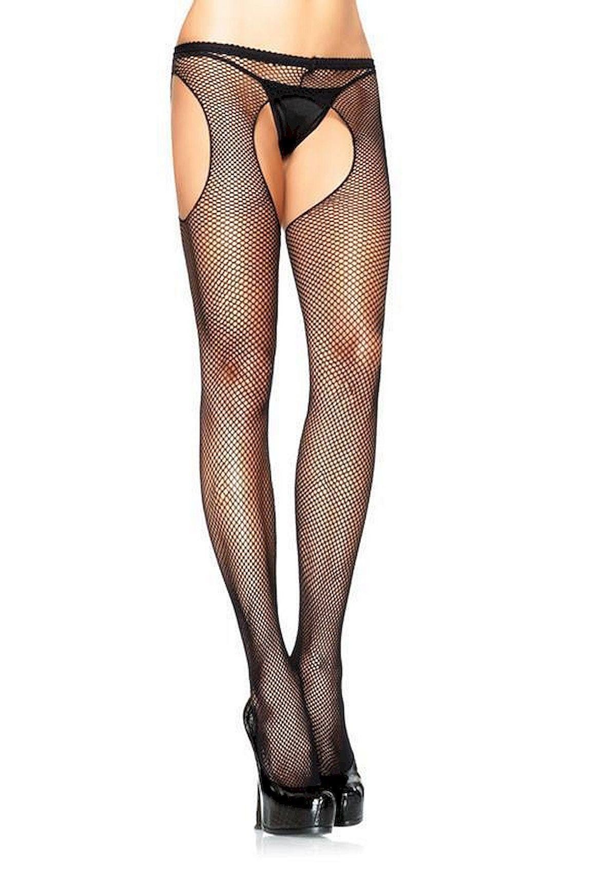 Leg Avenue Strumpfhose Straps-Strumpfhose aus Netzmaterial in Schwarz günstig online kaufen