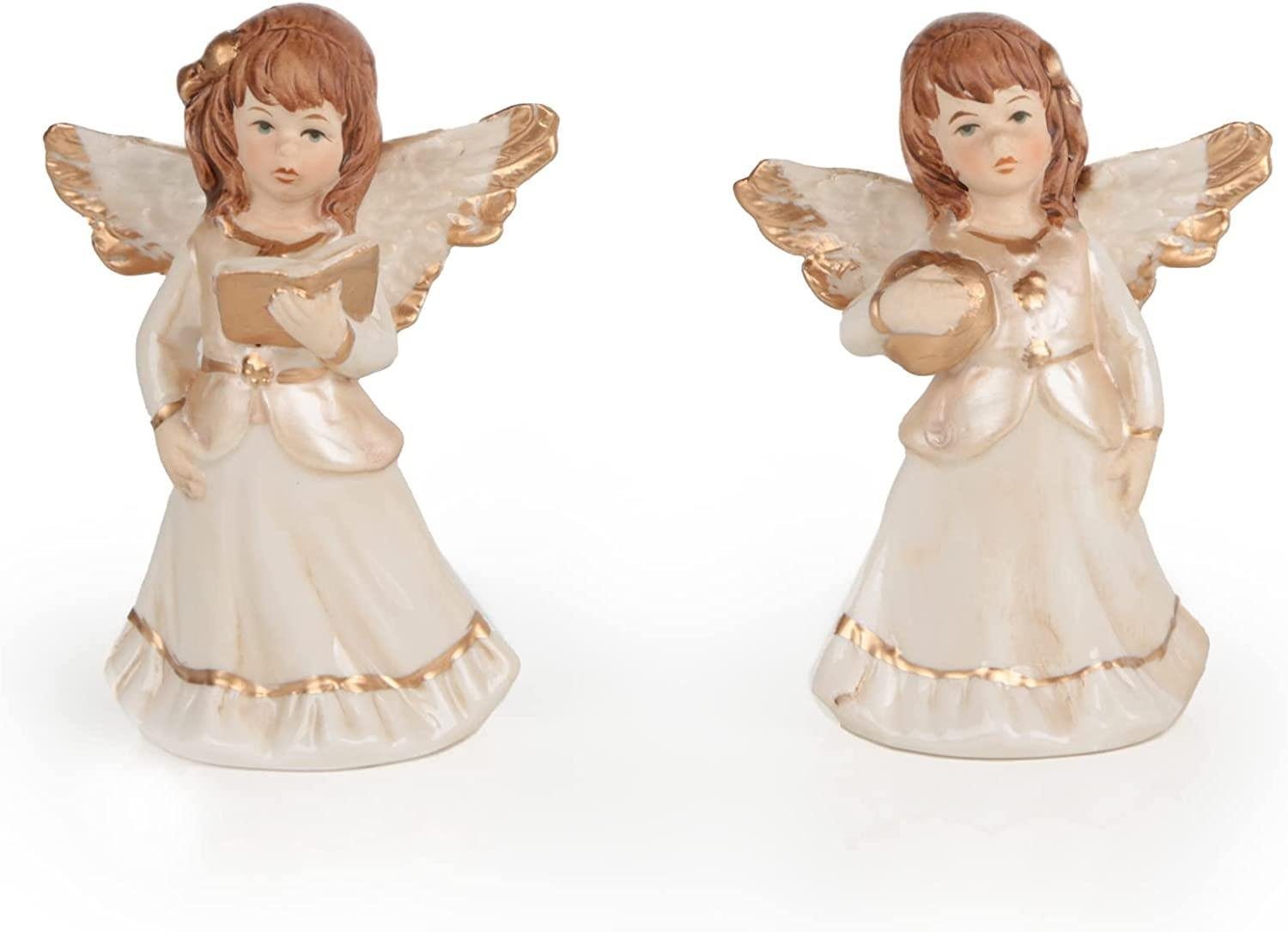 Weihnachtsfigur 2 Schutzengel Dekofigur creme gold