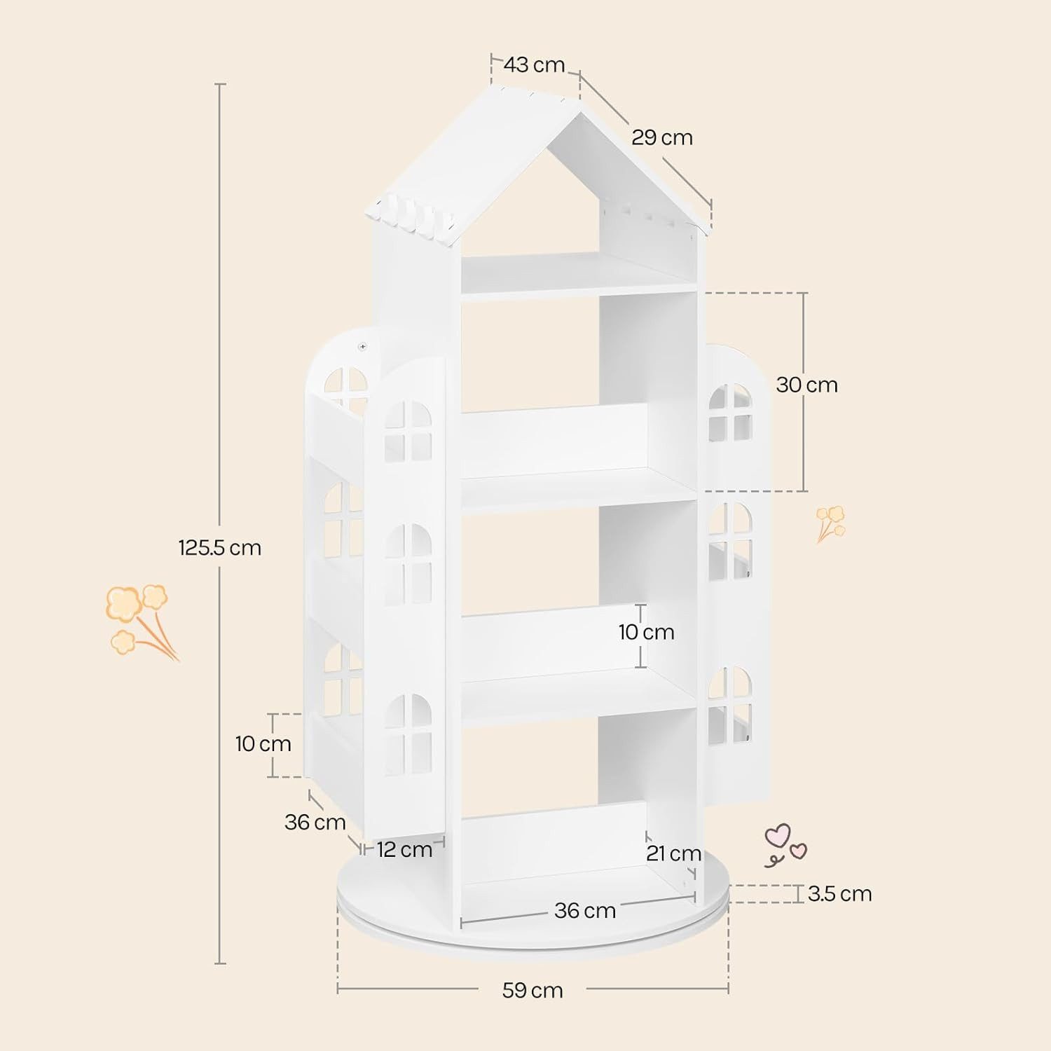 Woltu Kinderregal, Kinderregal, Bücherregal, weiß, mit 4 Ebenen 2 Seitenregalen