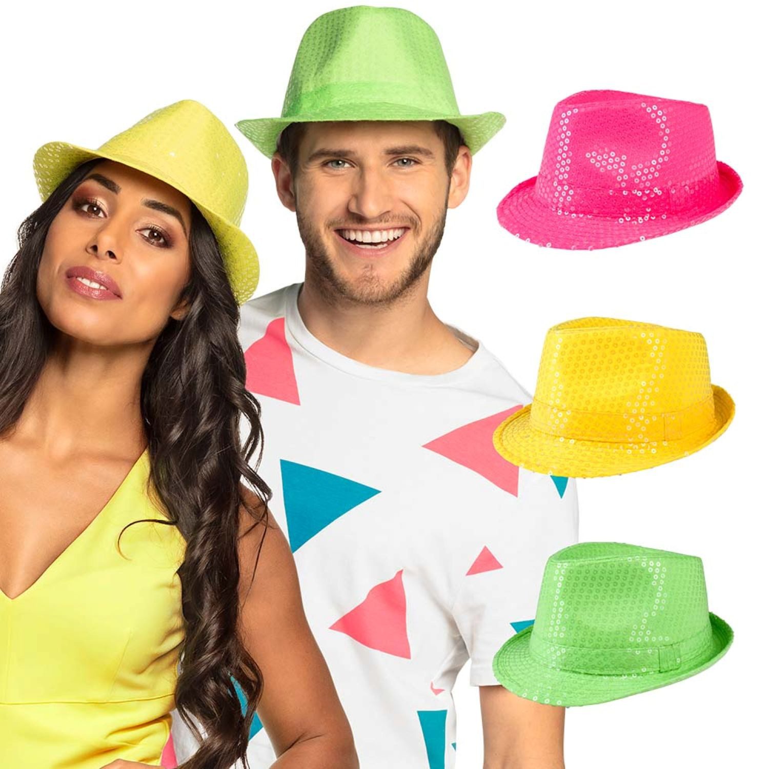 Kostüm Hut Popstar 'Pailletten' Neon, Verschiedene Farbe