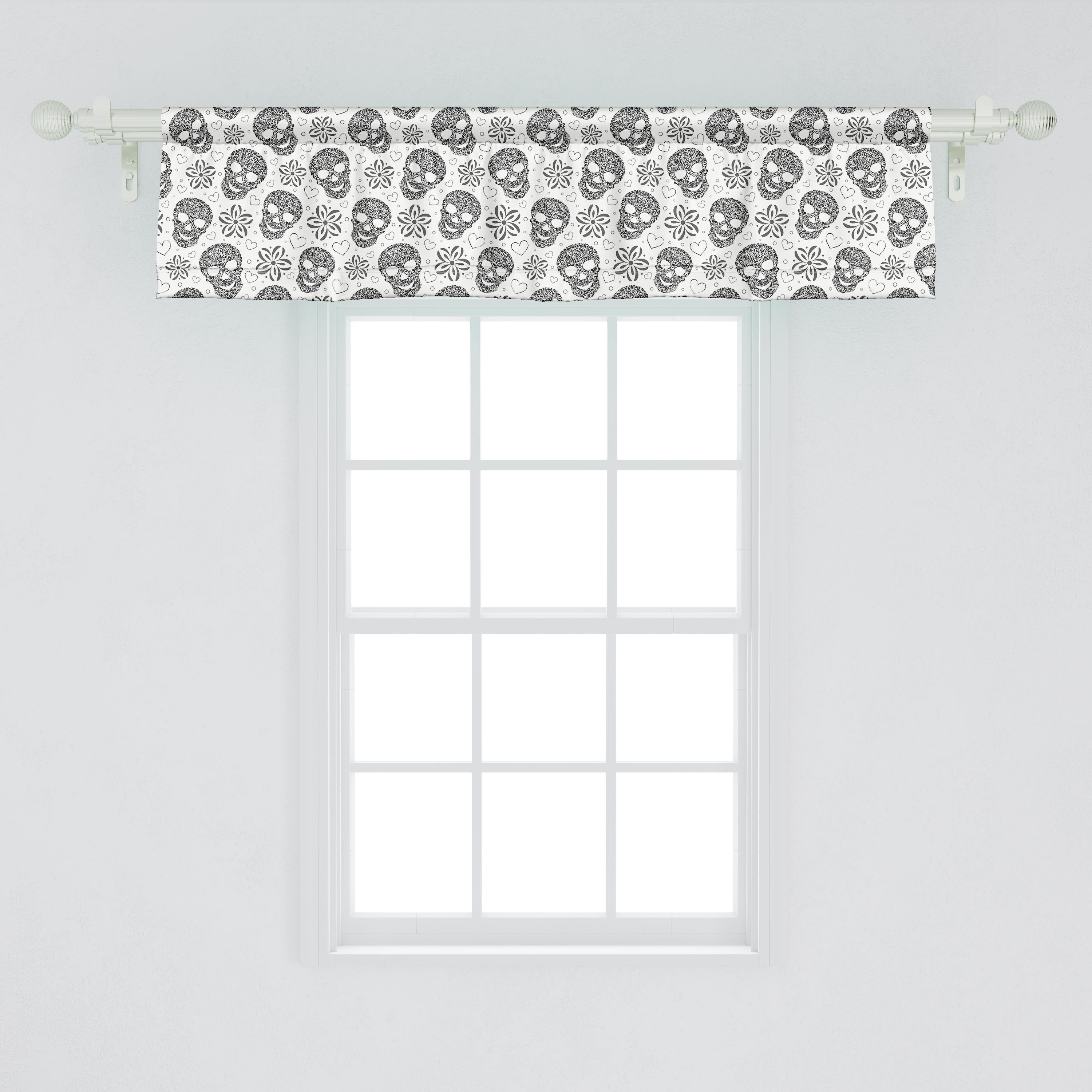 Microfaser, und Küche Volant Dekor Schädel Vorhang Stangentasche, weiß abstrakte Schlafzimmer mit Schwarz Abakuhaus, Scheibengardine für