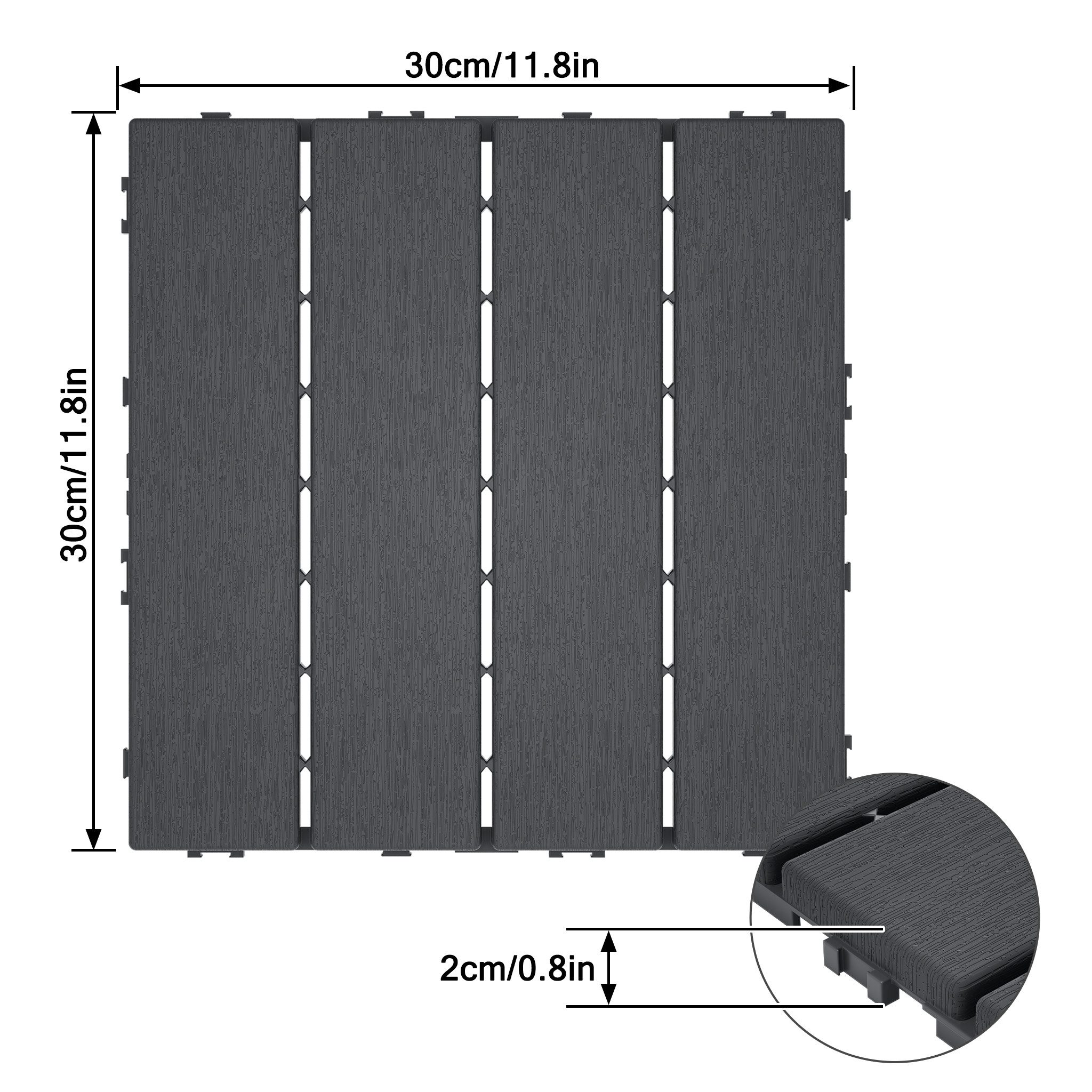 FIVMEN Terrassendielen Balkonfliesen 30x30cm, Terrassenfliesen in Holzoptik, (11-St., Bodenbelag für Balkon, Terrasse, Außenbereich, Dunkelkaffee), Wasserfeste Gartenfliesen Kunststoff mit Klick-System