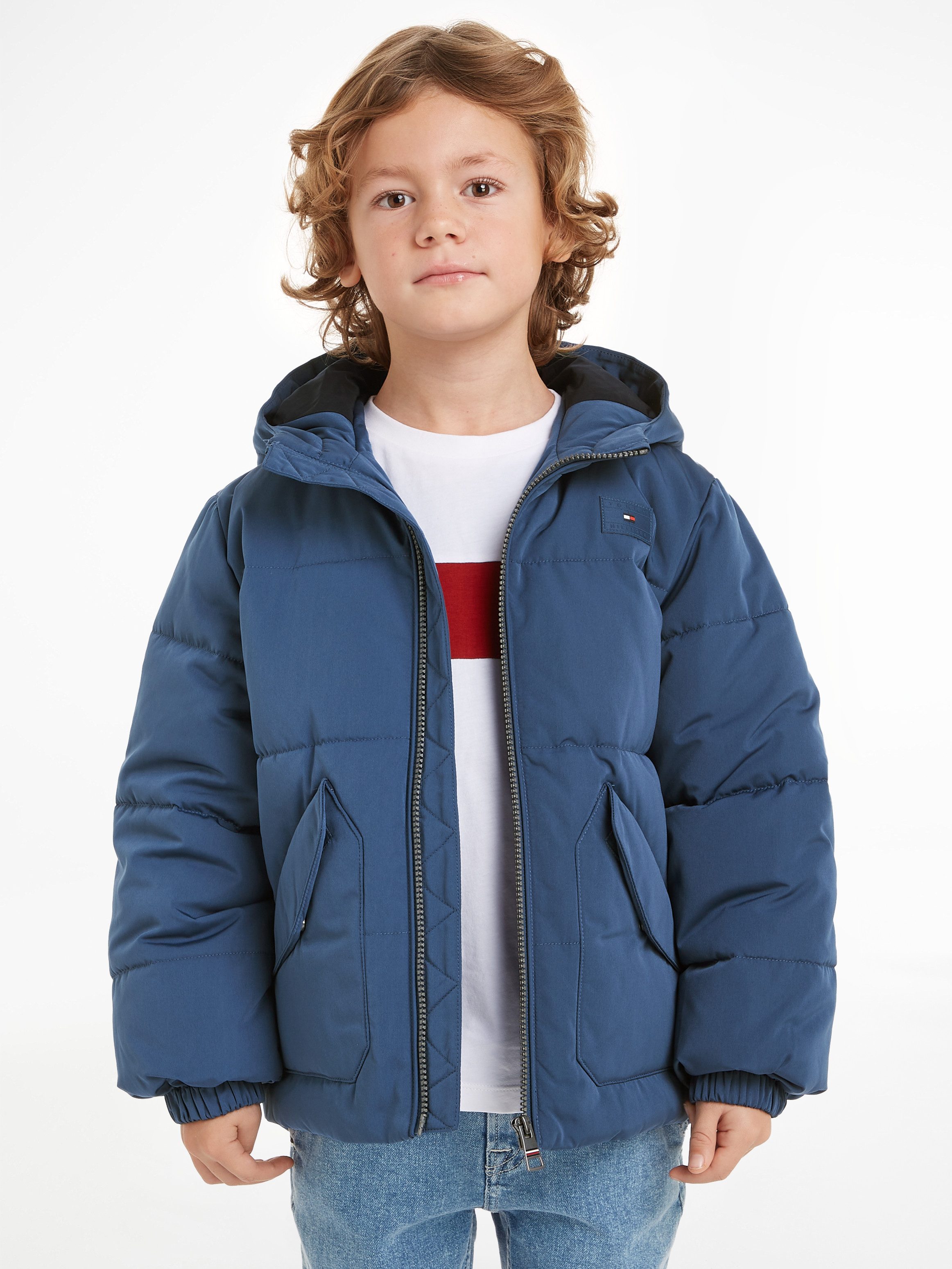 Tommy Hilfiger Steppjacke MONOTYPE PADDED PUFFER JACKET Kinder bis 16 Jahre, mit Kapuze, Gummizug am Ärmel
