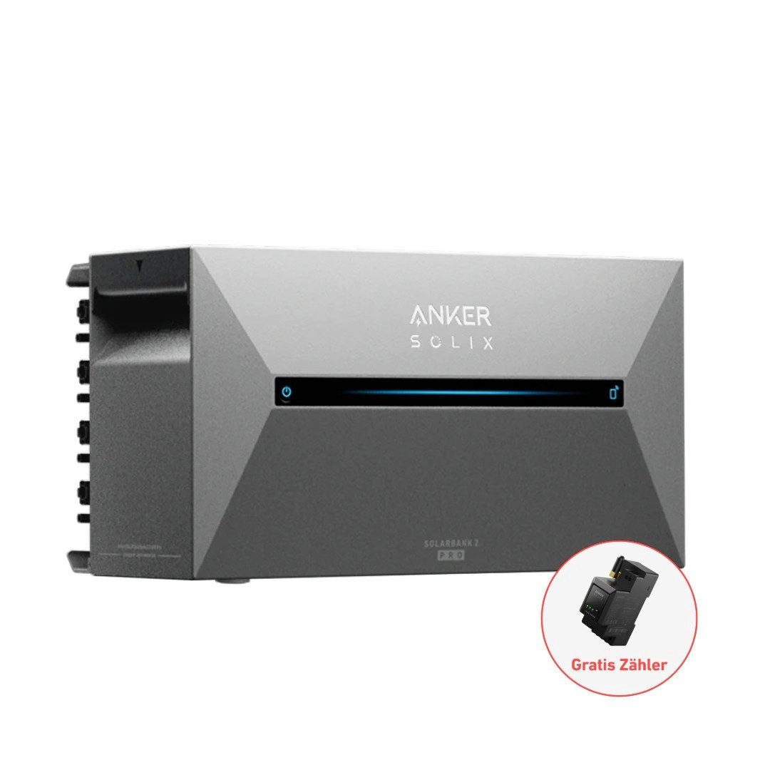 Anker Balkonkraftwerk SOLIX Solarbank 2 E1600 Pro Speicher+Smart Meter+0/1/2/3 BP1600, 800 W, (Set, 1600Wh All-in-One Stromspeicher inkl. Smart Meter), IP65, Stromspeicher, LiFePO4