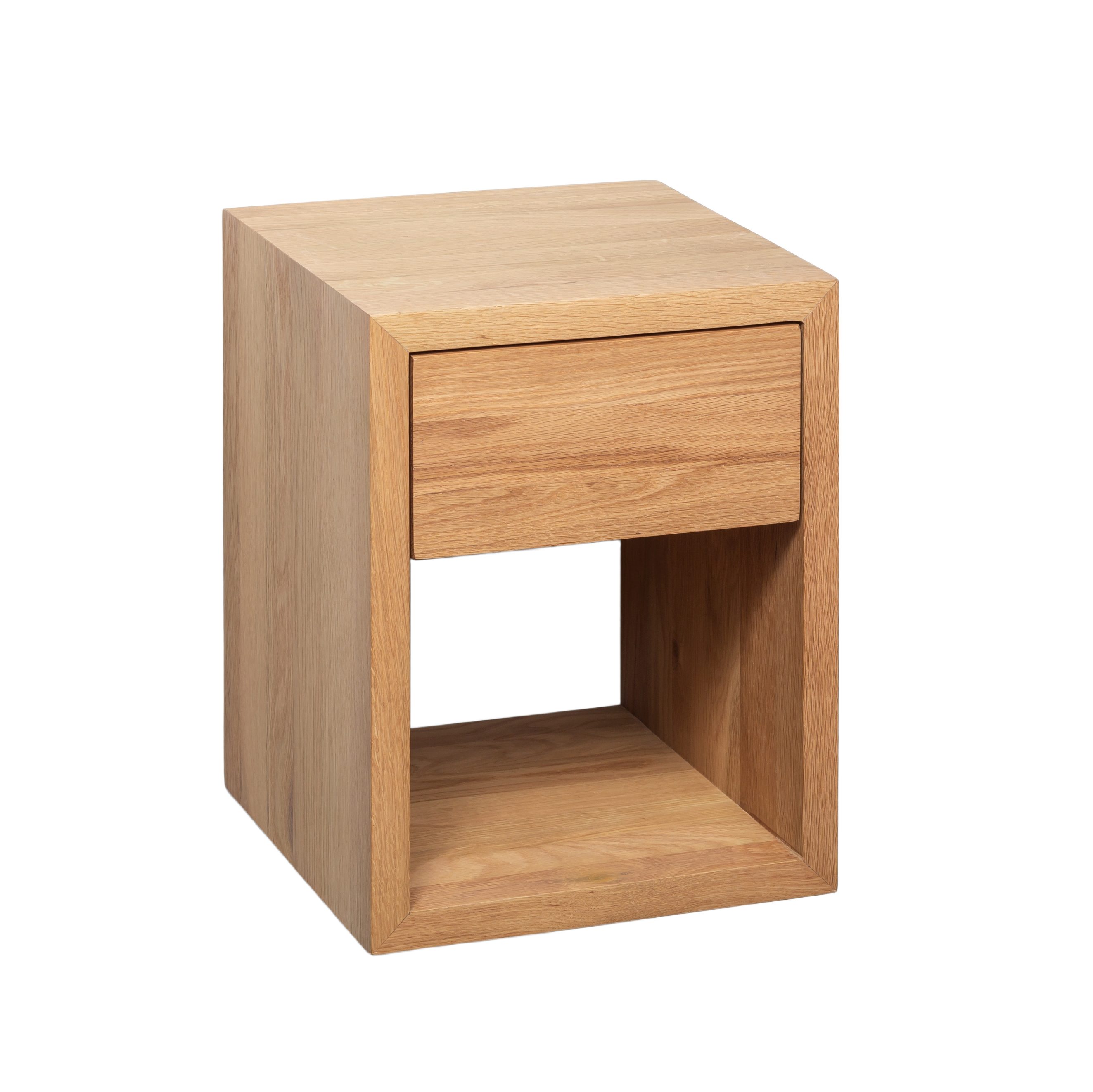 Woodek Design Nachttisch HUGO, schwebendes Wandregal mit Schublade, H 39 x B 30 x T 30 cm (Ablagetisch aus matt lackiertem massivem Eichenholz, 1-St., griffloser Beistelltisch), kompakter Nachtschrank mit Ablage