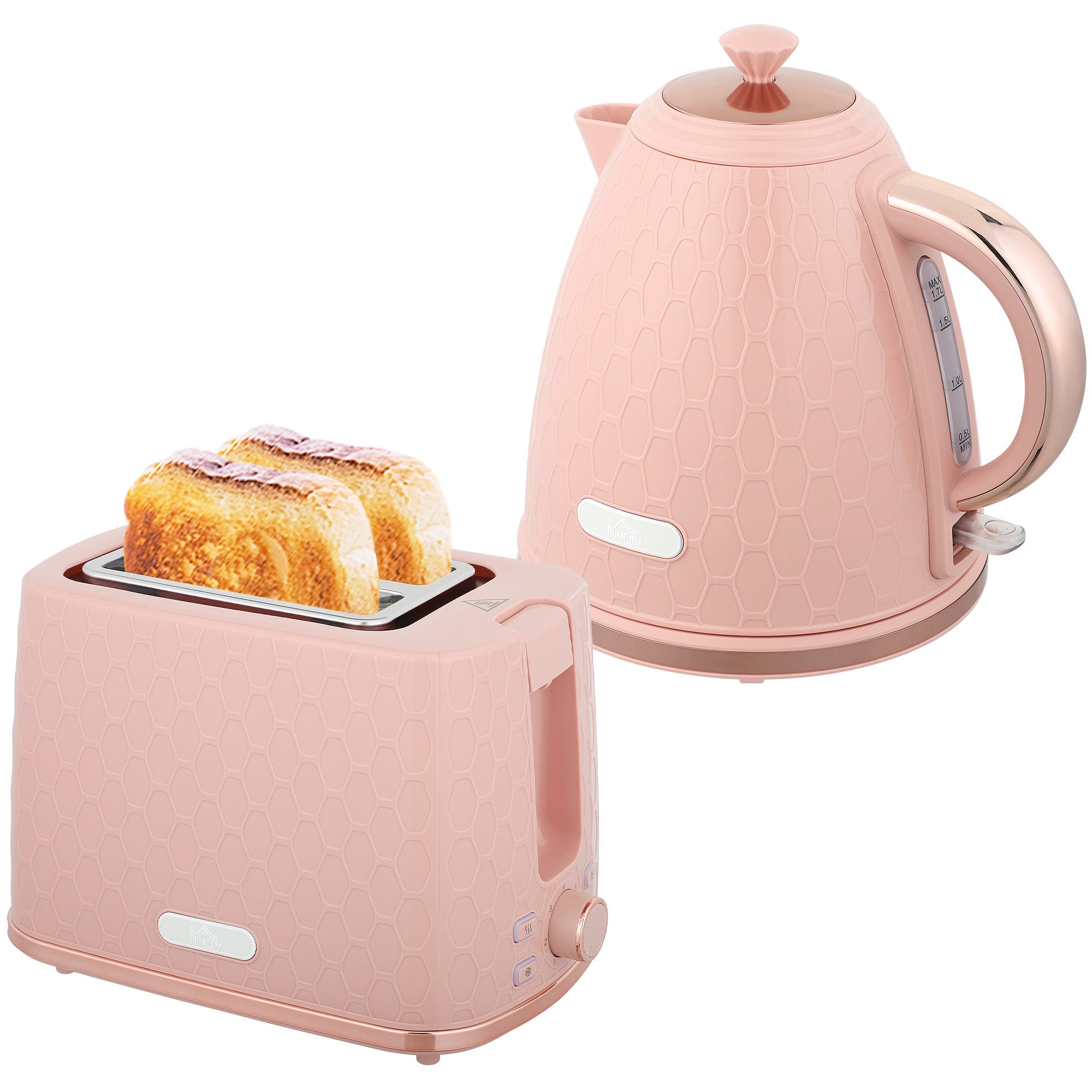 HOMCOM Frühstücks-Set Wasserkocher mit automatischer Abschaltung, 2-Scheiben-Toaster (2-tlg), Set in Rosa, Schnellkochfunktion
