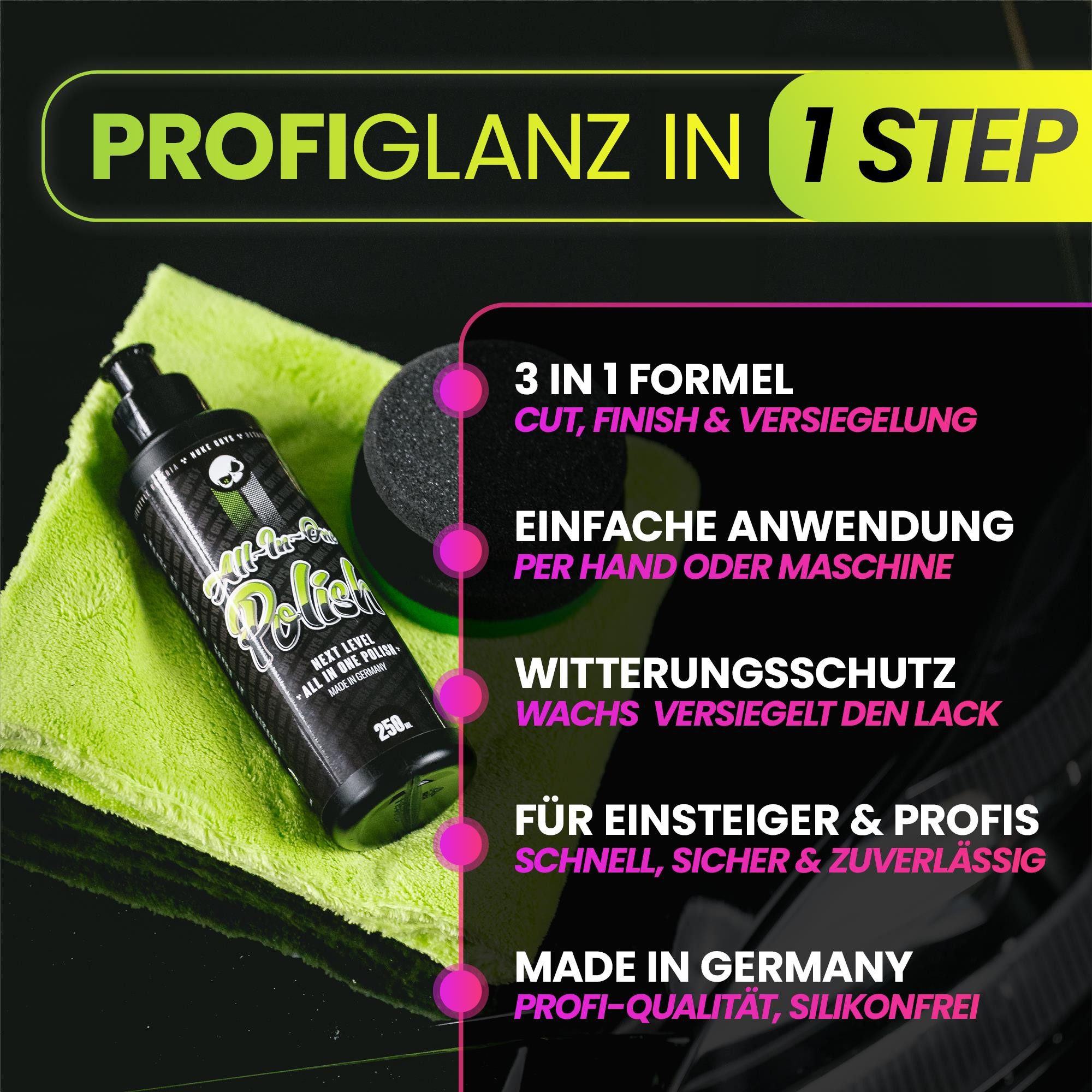 Nuke Guys Nuke Guys All in One Polish Set 3 in 1 Politur One Step Autopolitur (3 St), Autopolitur mit Versiegelung - zum Kratzer entfernen – Bild 4 von 5