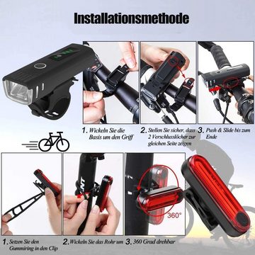 Gontence Fahrradbeleuchtung LED Fahrradlampen-Set, Radsportausrüstung für den Außenbereich, mit Front & Rücklicht mit Akku, Wasserdicht