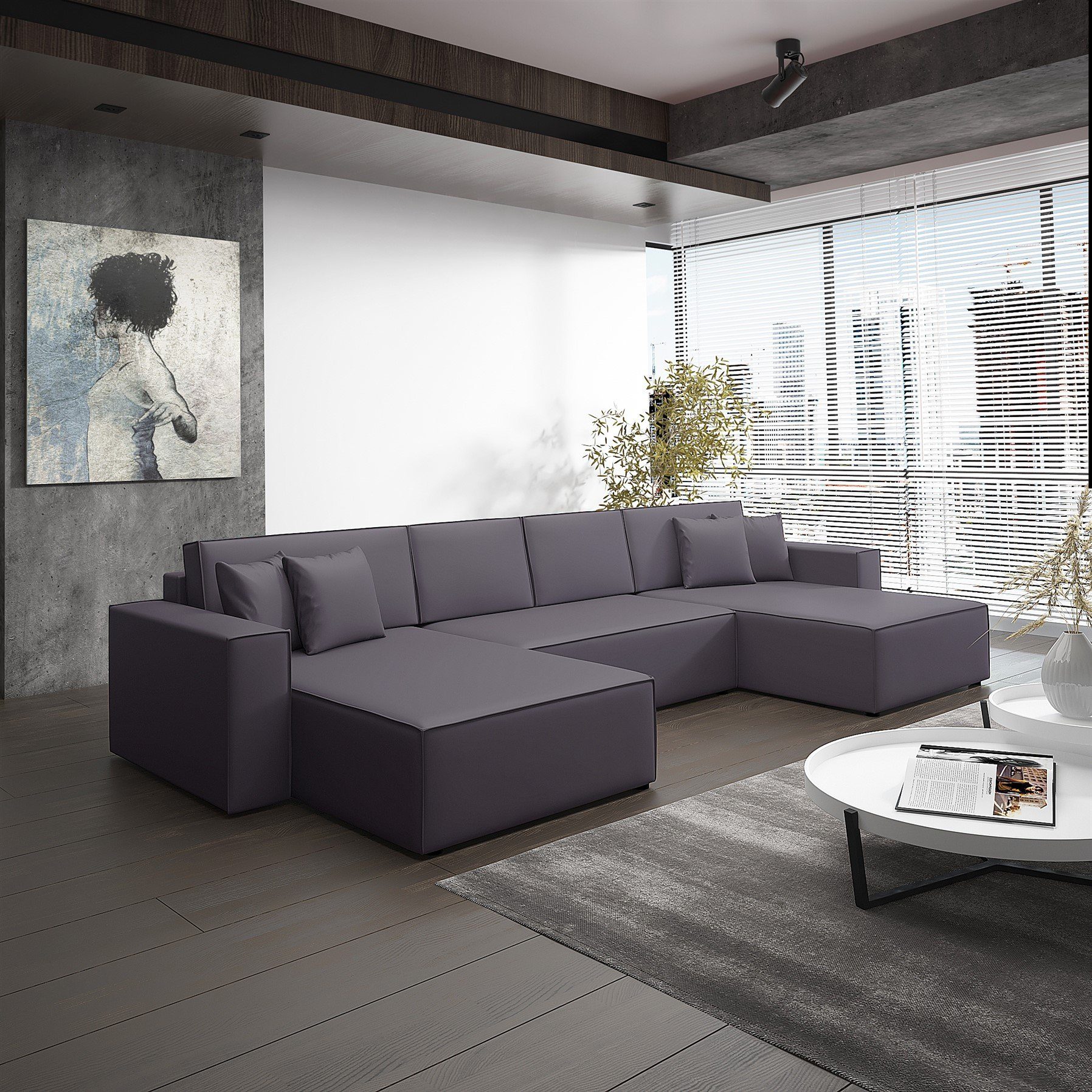 Fun Möbel Wohnlandschaft Schlafsofa Sofa CONOR PREMIUM, inkl. 4 Rücken- und 4 Zierkissen, inkl. Schlaffunktion