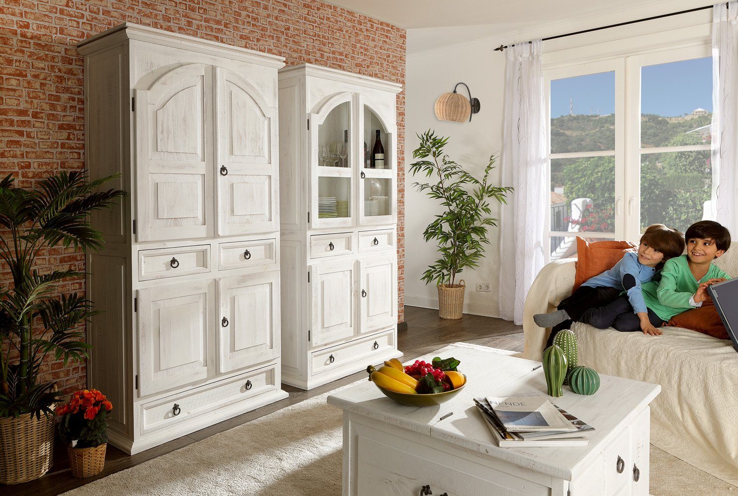 1a Direktimport Mehrzweckschrank Wohnschrank Mehrzweckschrank Mexico Pinie Weiß Antik Shabby