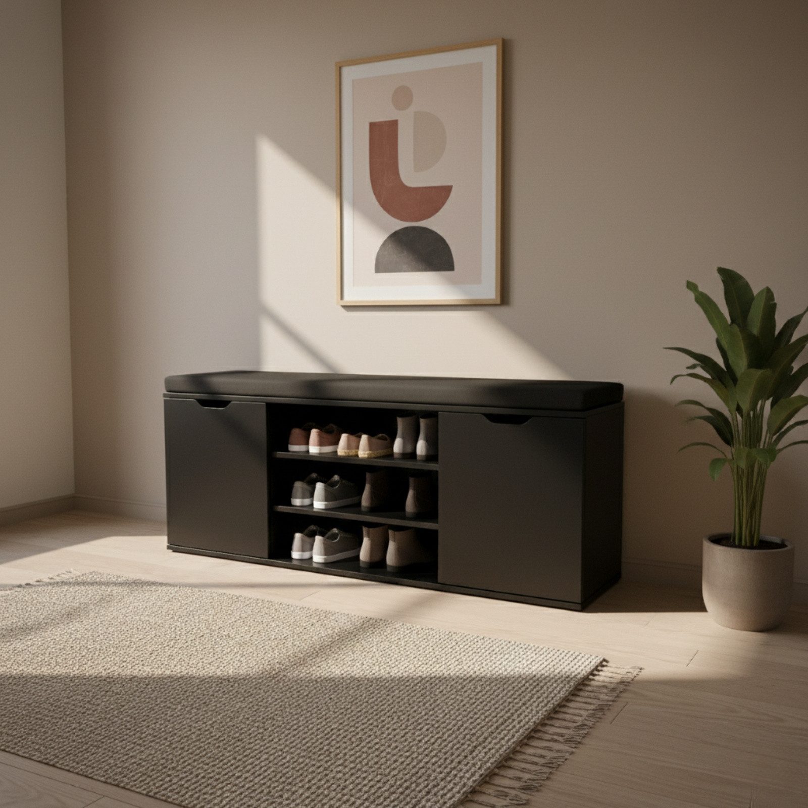 BOXIMO Schuhschrank Schuhschrank mit Sitzfläche PORTA, 103 x 30 x 46 cm (Schuhschrank PORTA mit Sitzbank)