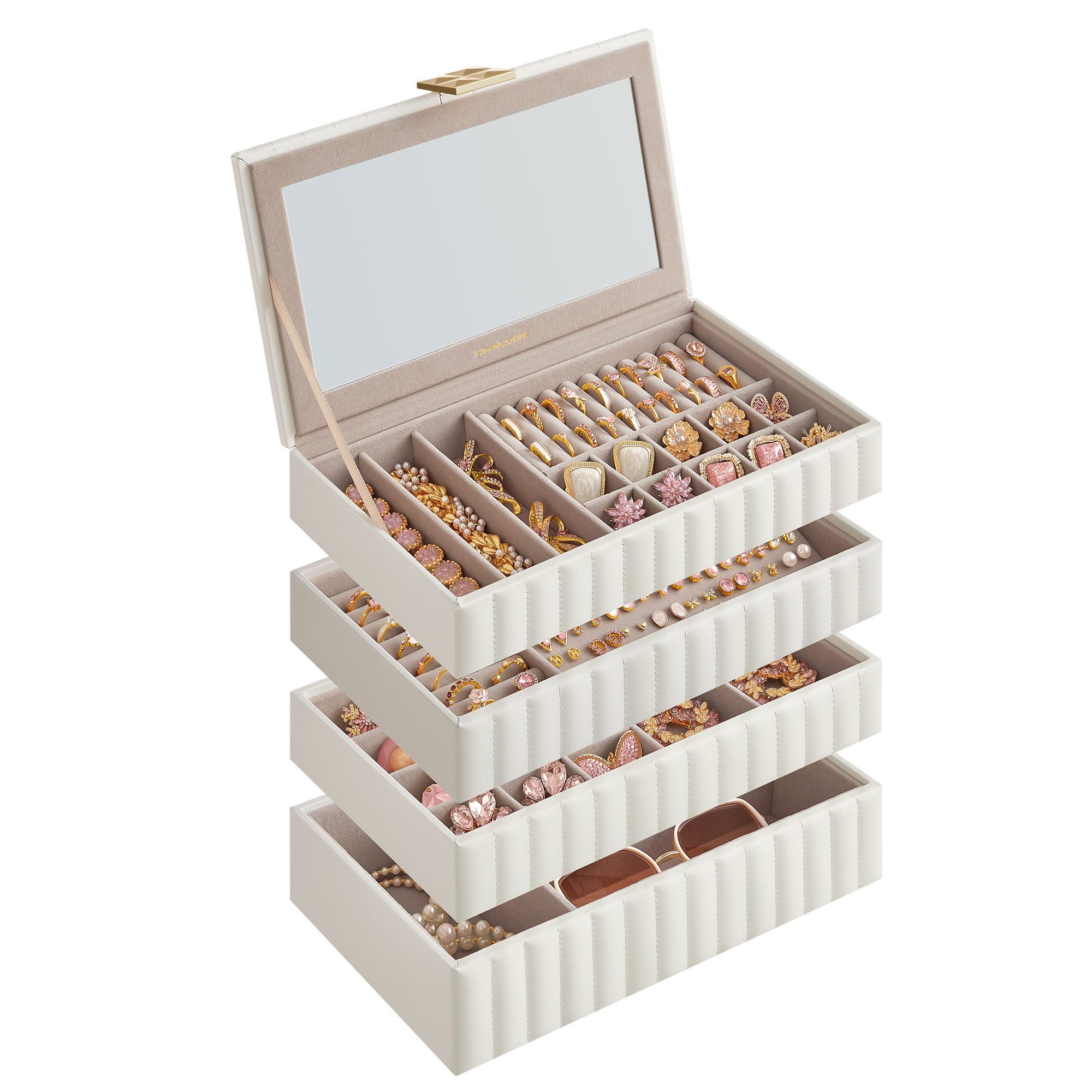 SONGMICS HOME Schmuckkasten Schmuckbox Schmuckaufbewahrung, 4 günstig online kaufen