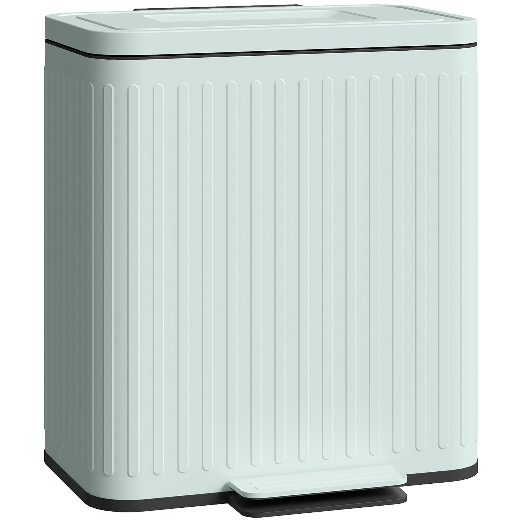 HOMCOM Mülltrennsystem Treteimer 2 x 20 L Abfalleimer Soft-Close-Deckel Offenhaltefunktion, Grün, 45,5 x 36,5 x 51 cm
