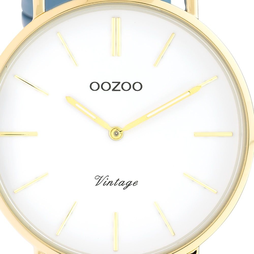 OOZOO Quarzuhr (ca. Damen Lederarmband, rund, babyblau Armbanduhr Analog, Oozoo 40mm) groß Fashion-Style Damenuhr