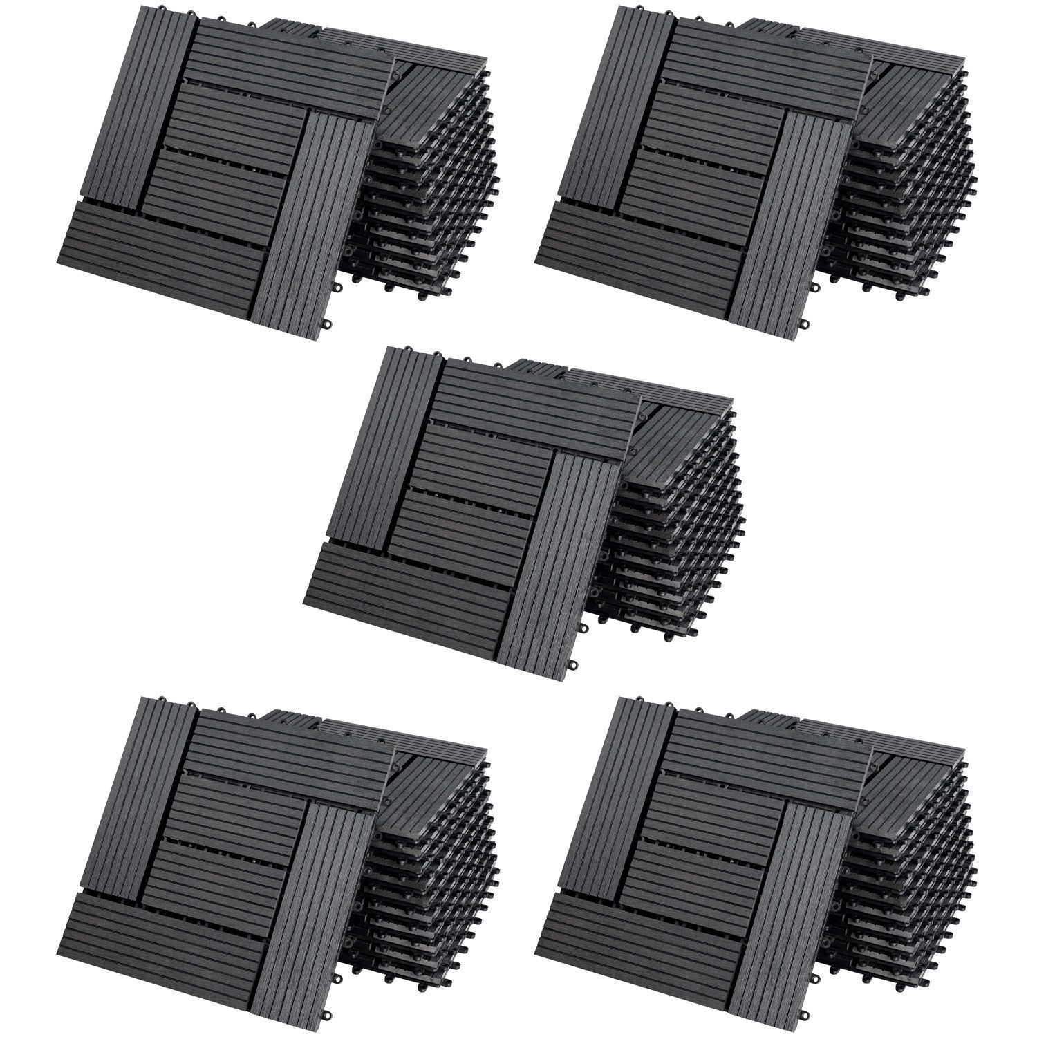Casaria Holzfliesen 55x Mosaik Anthrazit, Terrassenfliesen günstig online kaufen