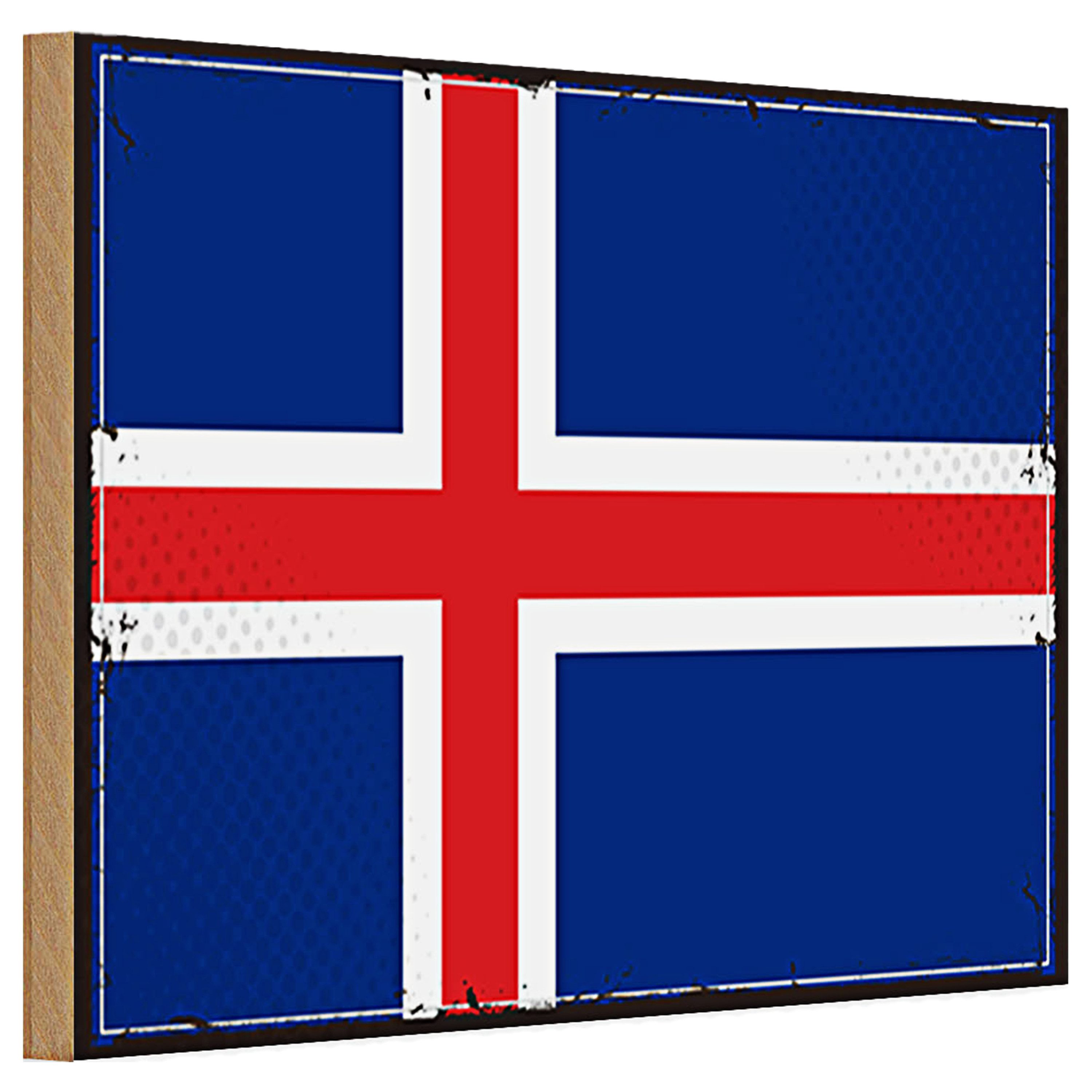 Roomando Holzbild Holzschild Flagge Island 30x20cm Retro Flag of Iceland