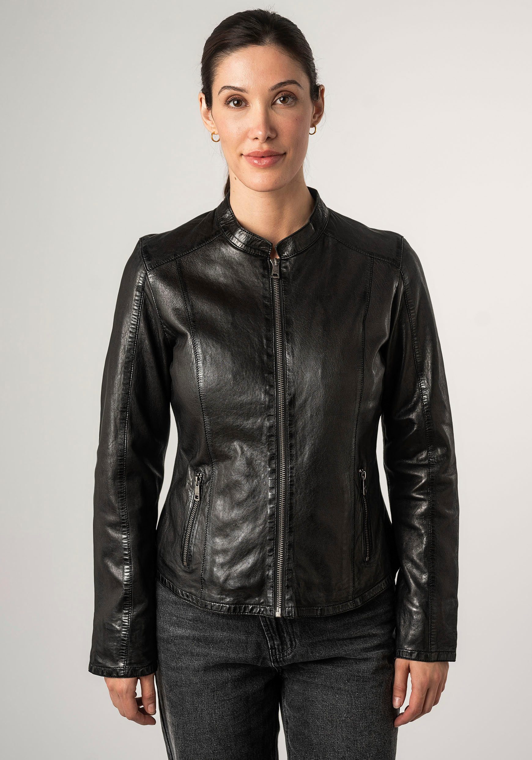 Mauritius Lederjacke MWAndriana mit Stehkragen günstig online kaufen