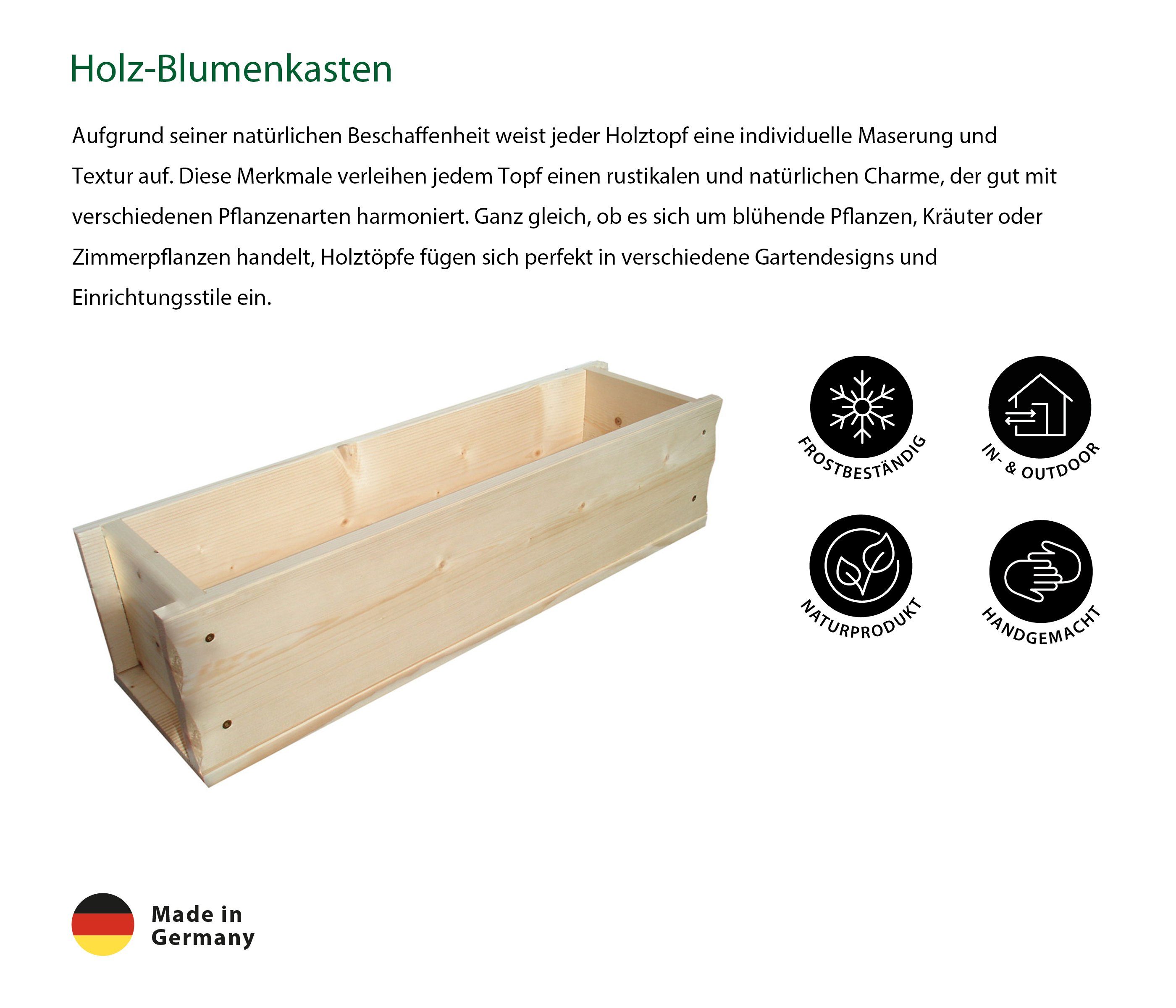 Dehner Blumenkasten Größen, Holzkasten Pflanzen, für rustikalem Pflanzenkasten Vintage Balkonkasten versch. unbehandelt, Design, Natur mit