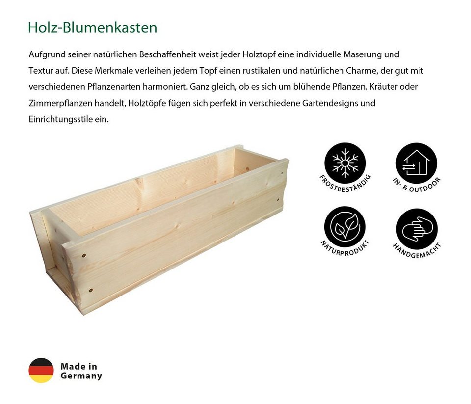 Dehner Blumenkasten Natur Holzkasten für Pflanzen, unbehandelt, versch.  Größen, Pflanzenkasten mit rustikalem Design, Vintage Balkonkasten