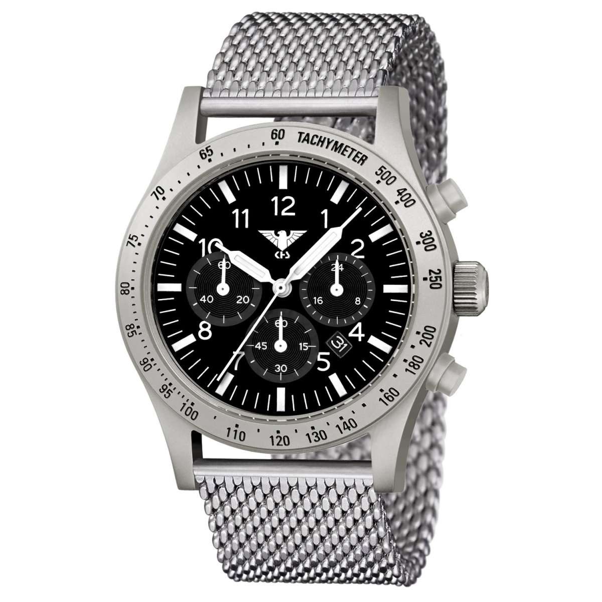KHS Quarzuhr PLASSC.MS, für Herren Platoon Solar Chronograph Stahl Meshband