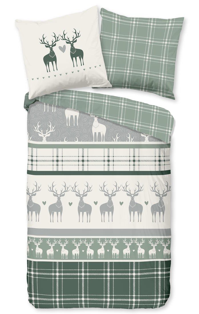 good morning Bettwäsche Biber Wende-Bettwäsche BJIRK, Baumwolle, 1 teilig, Norwegermuster, Wendeseite Karodesign, weich & warm