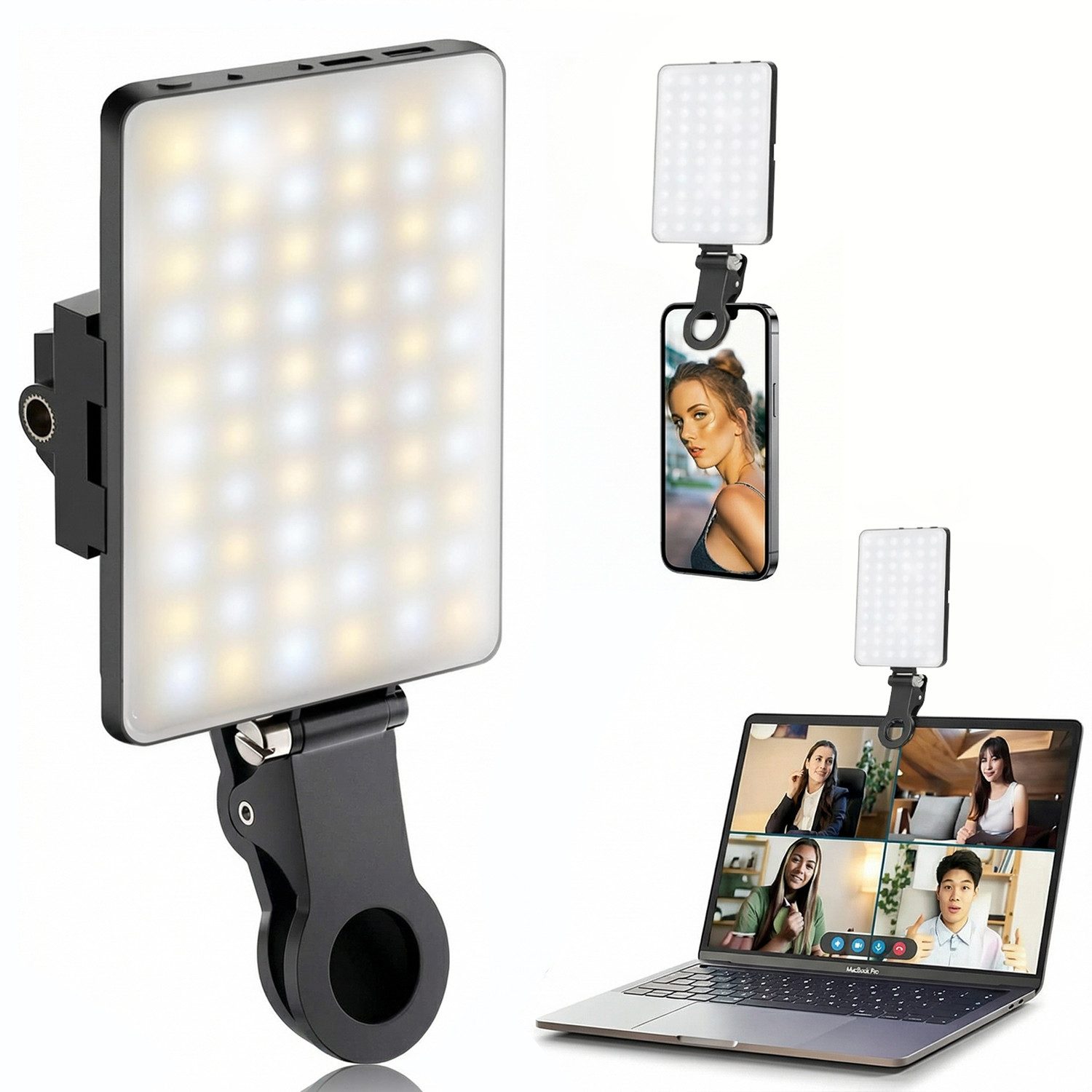 ANYSUN Videoleuchte Selfie Licht Selfielicht 2000mAh Handylicht, 3 Lichtmodi Blitzgerät, (wiederaufladbares Akku, Dimmbar Kaltweiß, Warmweiß, Kaltw+Warmweiß)