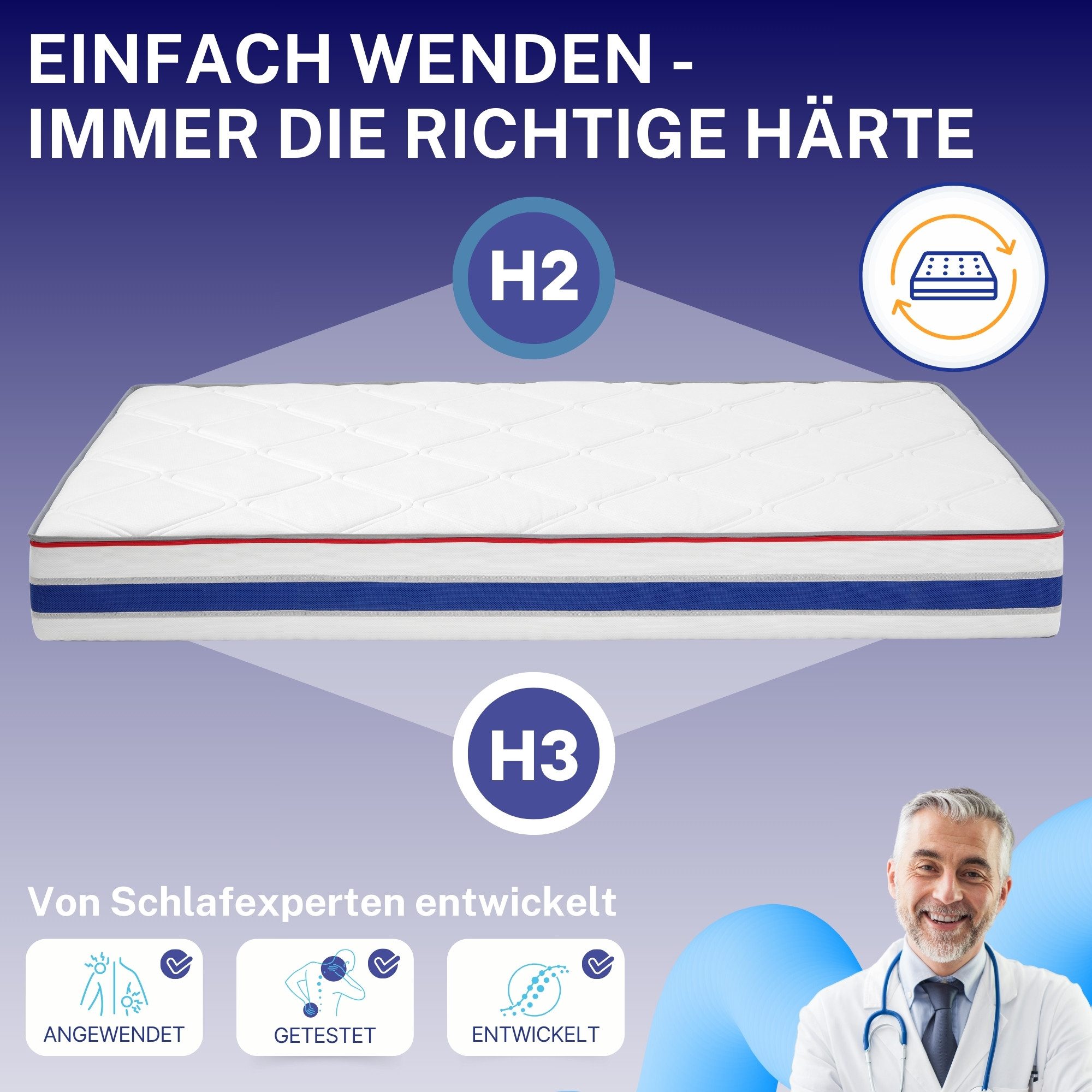 Kaltschaummatratze Matratze RELAXX, 25cm, hoch Kaltschaummatratze Schaummatratze H2 H3, Arensberger, 25 cm hoch, (90 x 200 cm), wendbar mit 7 Zonen & Memoryschaum Memoryfoam, Gel Bezug, 90x200cm