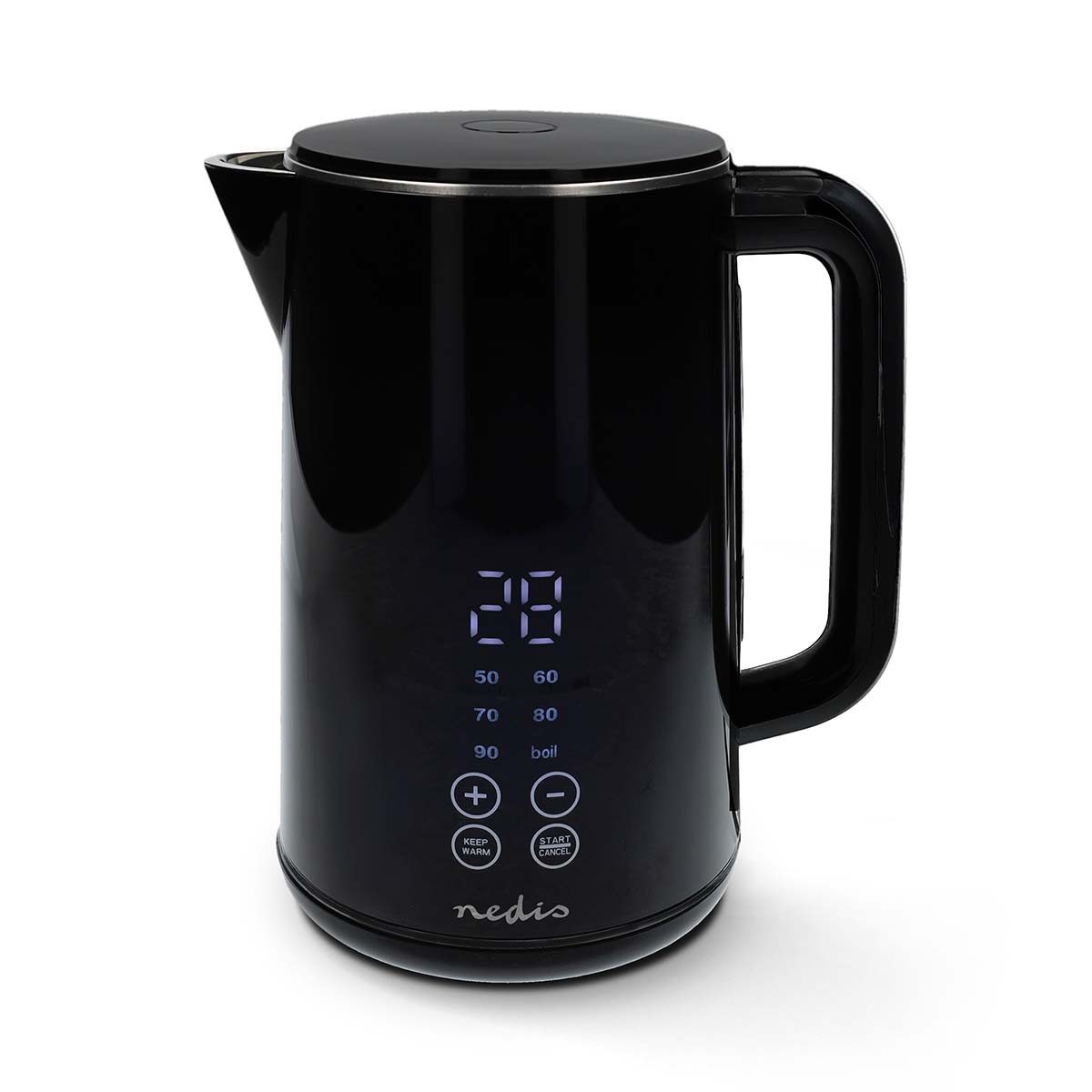 Nedis Wasserkocher KAWK362EBK, 2.7 l, 2200 W, 50–100 °C, Temperaturindikation, 360° drehbar, Verdecktes Heizelement