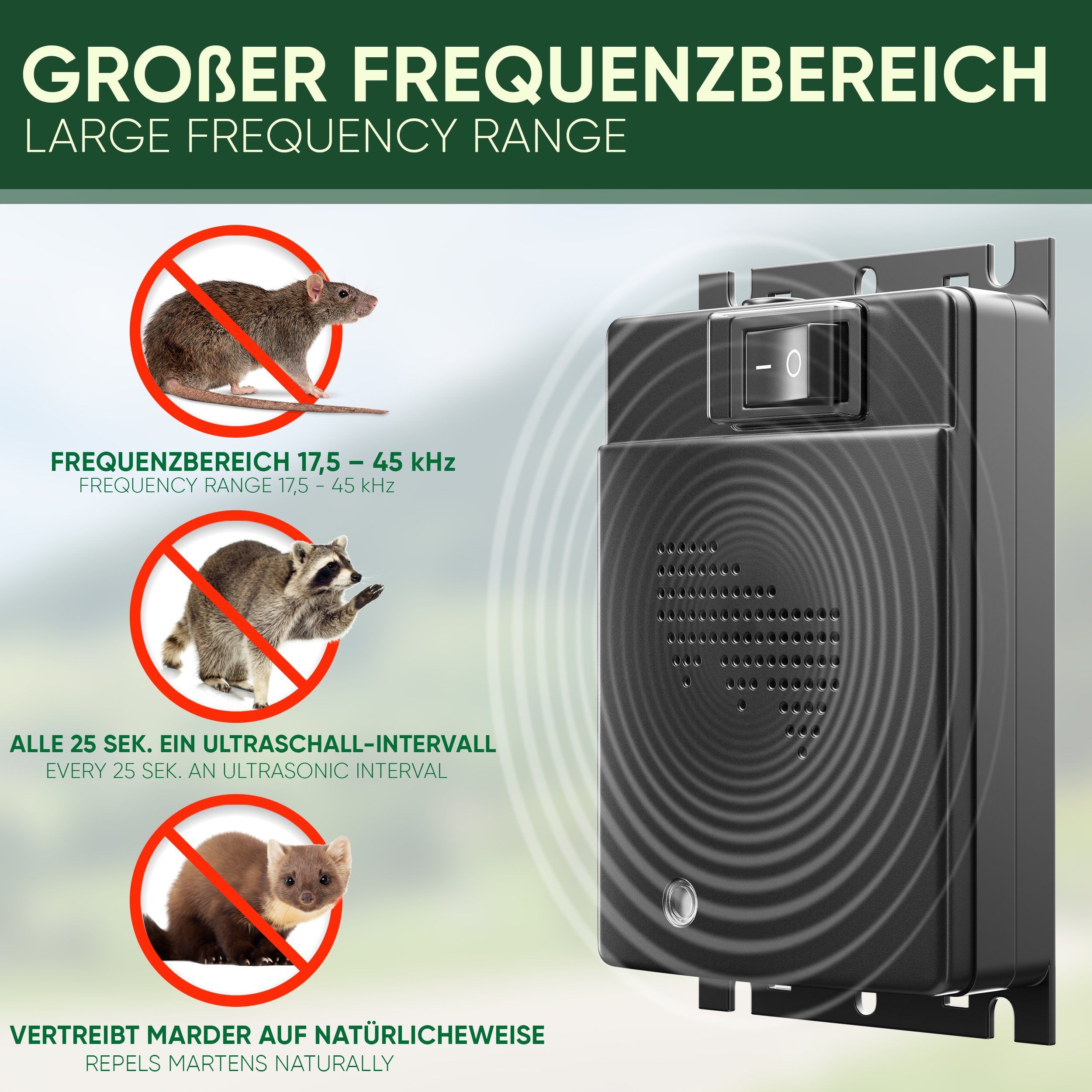 Veddelholzer Ultraschall-Tierabwehr Marderschreck Auto Autobatteriebetriebene Ultraschall Frequenzbereich, Automatischer Marderschutz Motorraum Autozubehör Mard – Bild 4 von 5