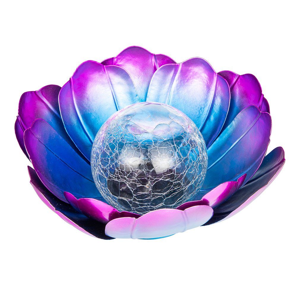fest Solarlampe etc-shop Warmweiß, Lotusblüte Glas wetterfest Gartenleuchte blau Crackle verbaut, LED-Leuchtmittel Dekolicht, lila LED