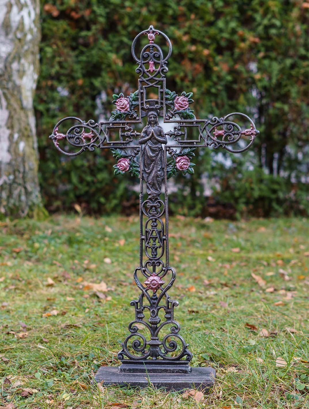 Aubaho Standkreuz XXL Kruzifix Deko Eisen Gartenfigur 88cm Anitk-Stil Altar Kirche Kreuz